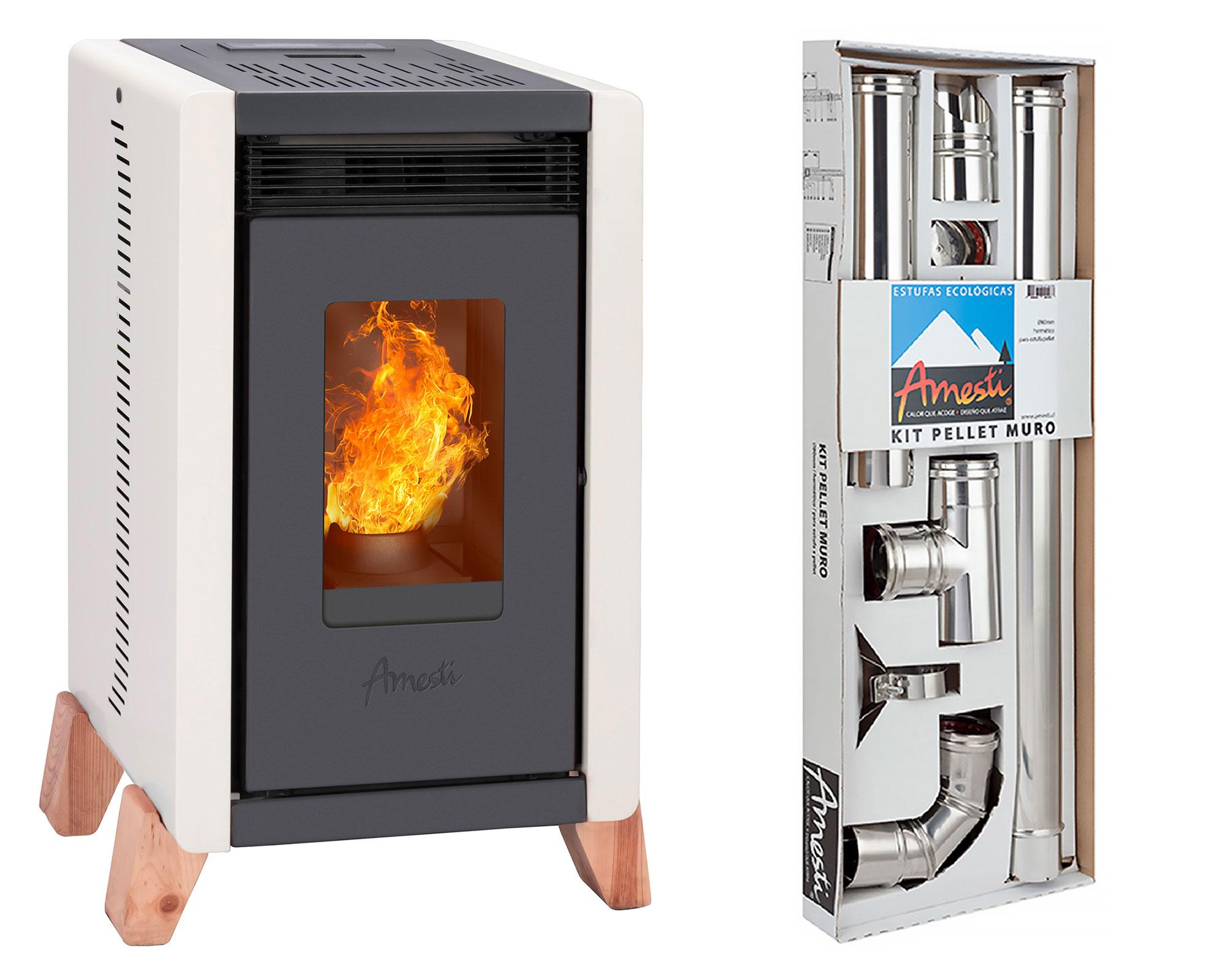 Estufa a pellet Bambú 6000 blanco 6.3 kW + kit instalación muro-0