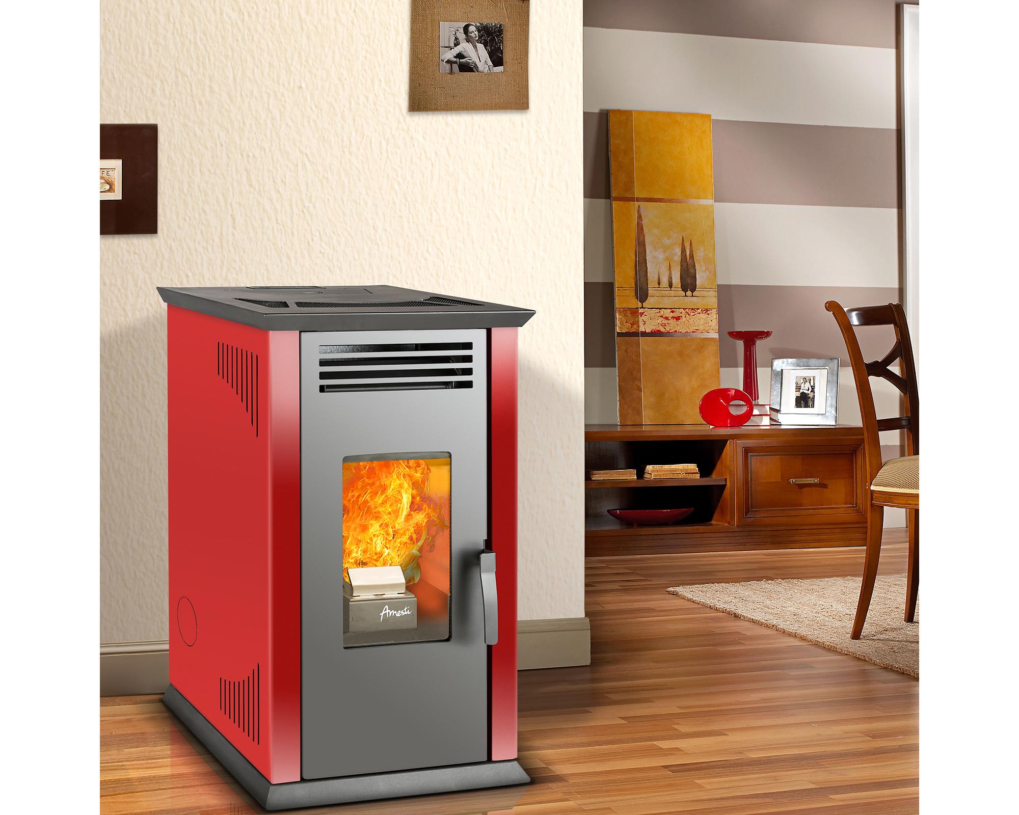Estufa a pellet Italy 8100 Plus rojo 9.2 kW + kit instalación muro-2