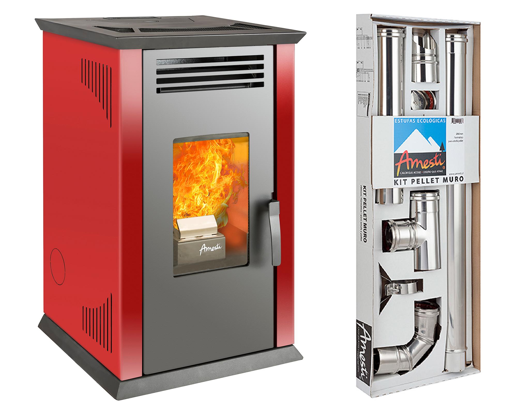 Estufa a pellet Italy 8100 Plus rojo 9.2 kW + kit instalación muro-0