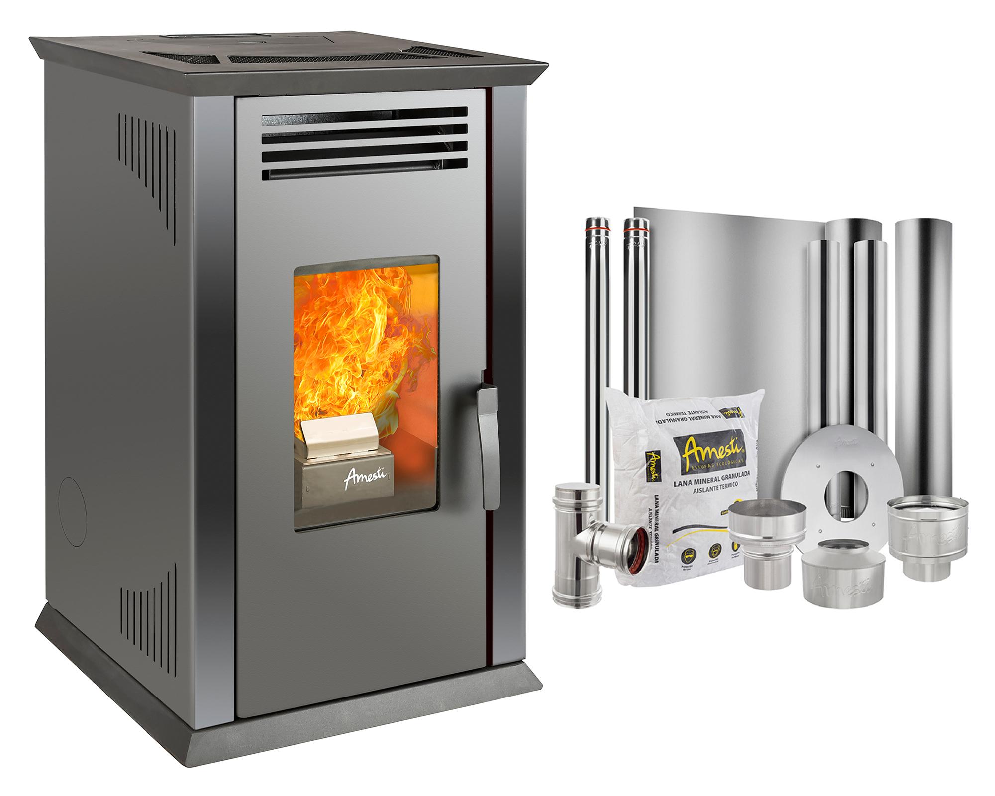 Estufa a pellet Italy 8100 Plus negro 9.2 kW + kit instalación techo-0