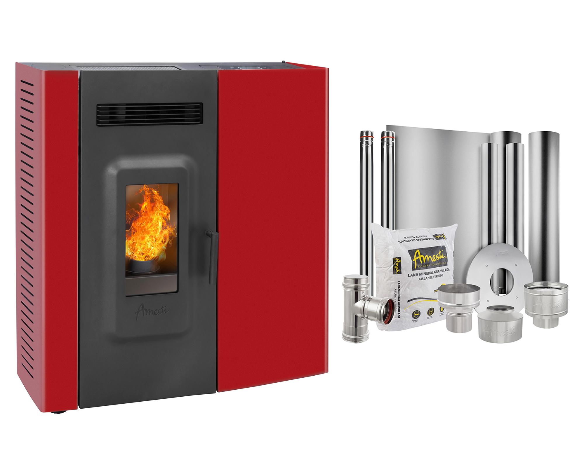 Estufa a pellet Slim 9000 rojo 9.4 kW + kit instalación techo-0