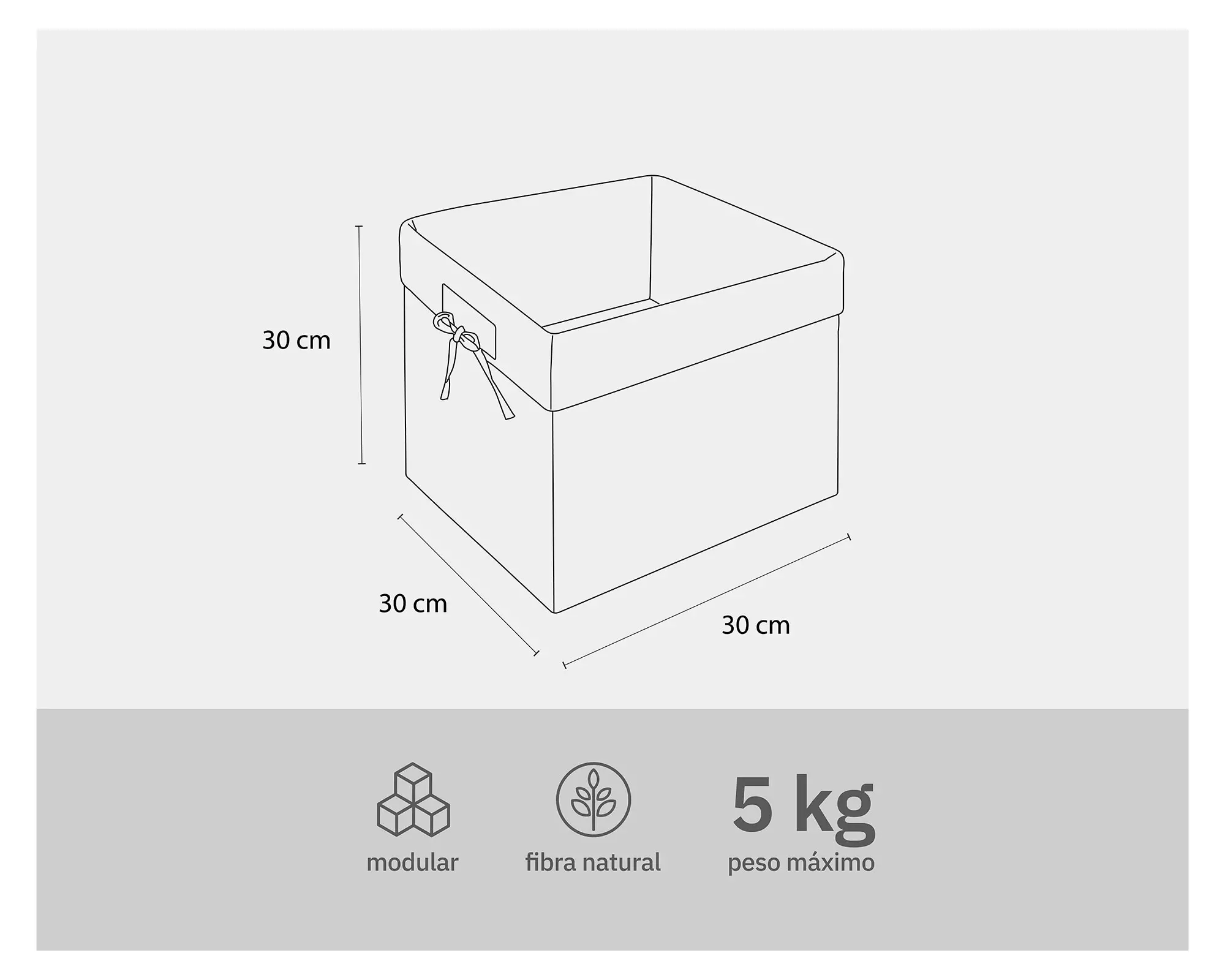Canasto mimbre/tela 20 lt blanco 30x30x30 cm-6