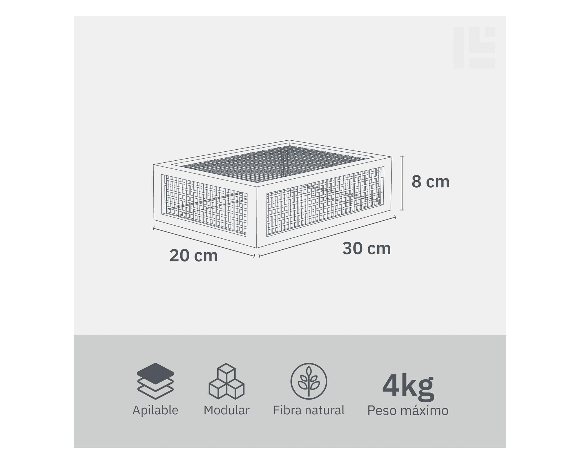 Caja rígida ratán natural/blanco S-4