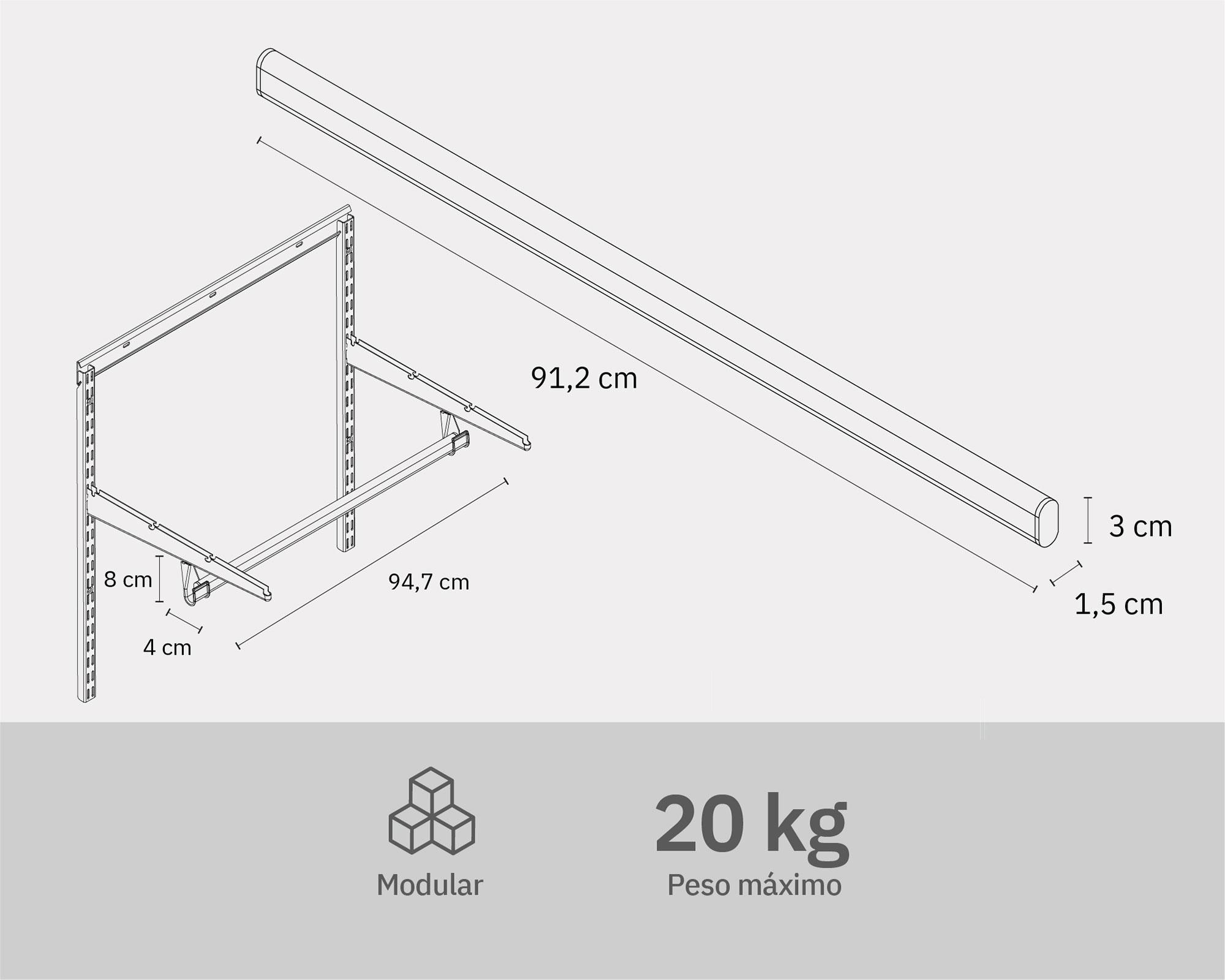Barra clóset metal 2 ganchos para módulo 90 cm grafito-6