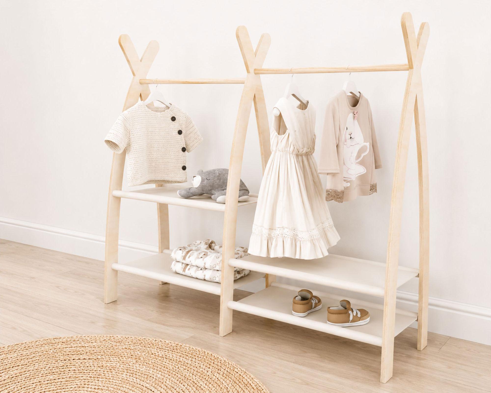 Clóset infantil con tela natural 106x32x96 cm-3