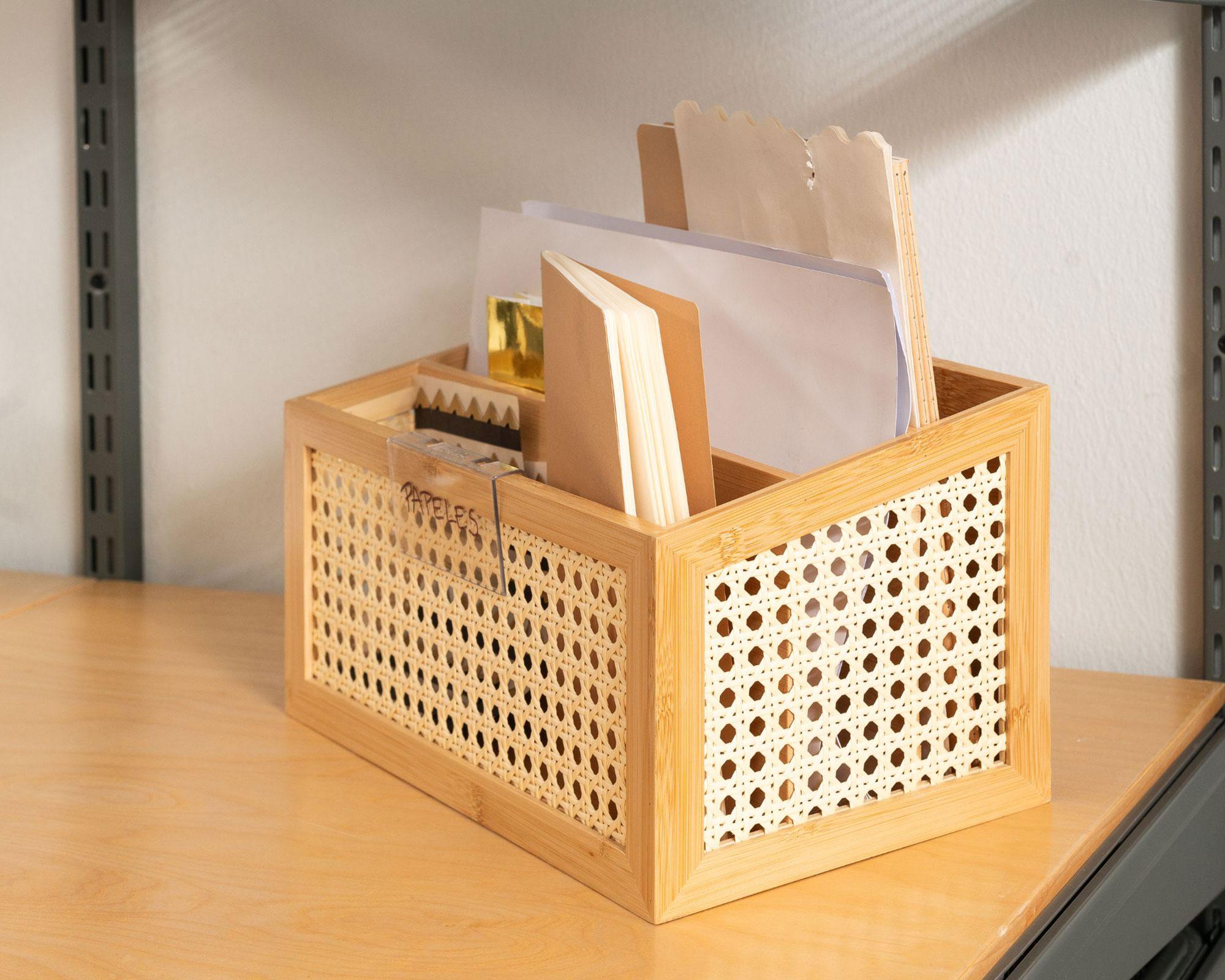 Organizador escritorio bambú símil ratán-3