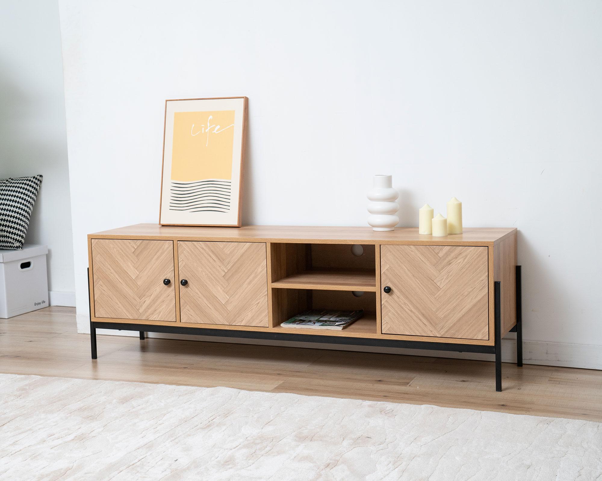Rack TV 55'' Mila natural/negro 48x153x40 cm-3
