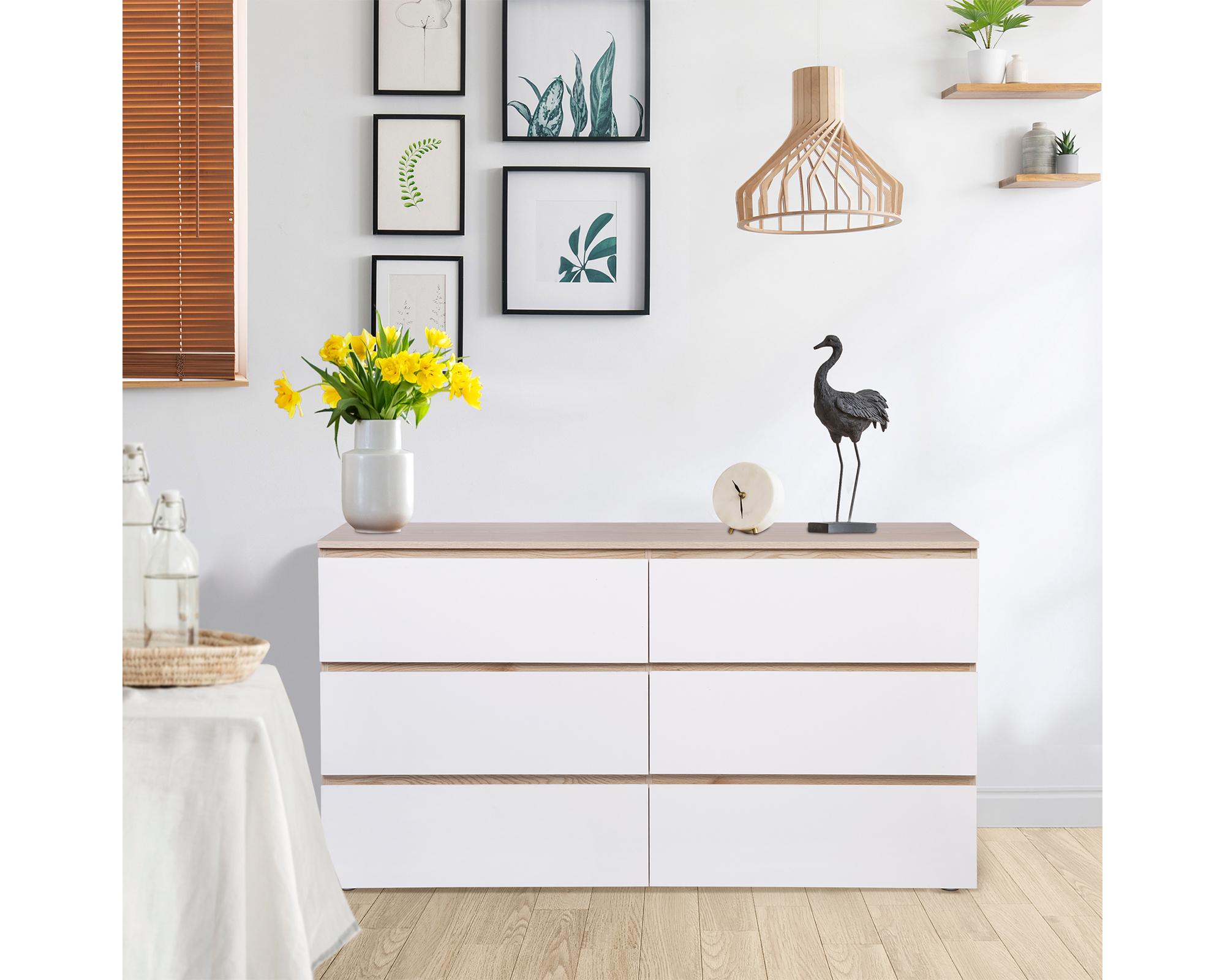 Cómoda Mallorca 6 cajones madera/blanco-5