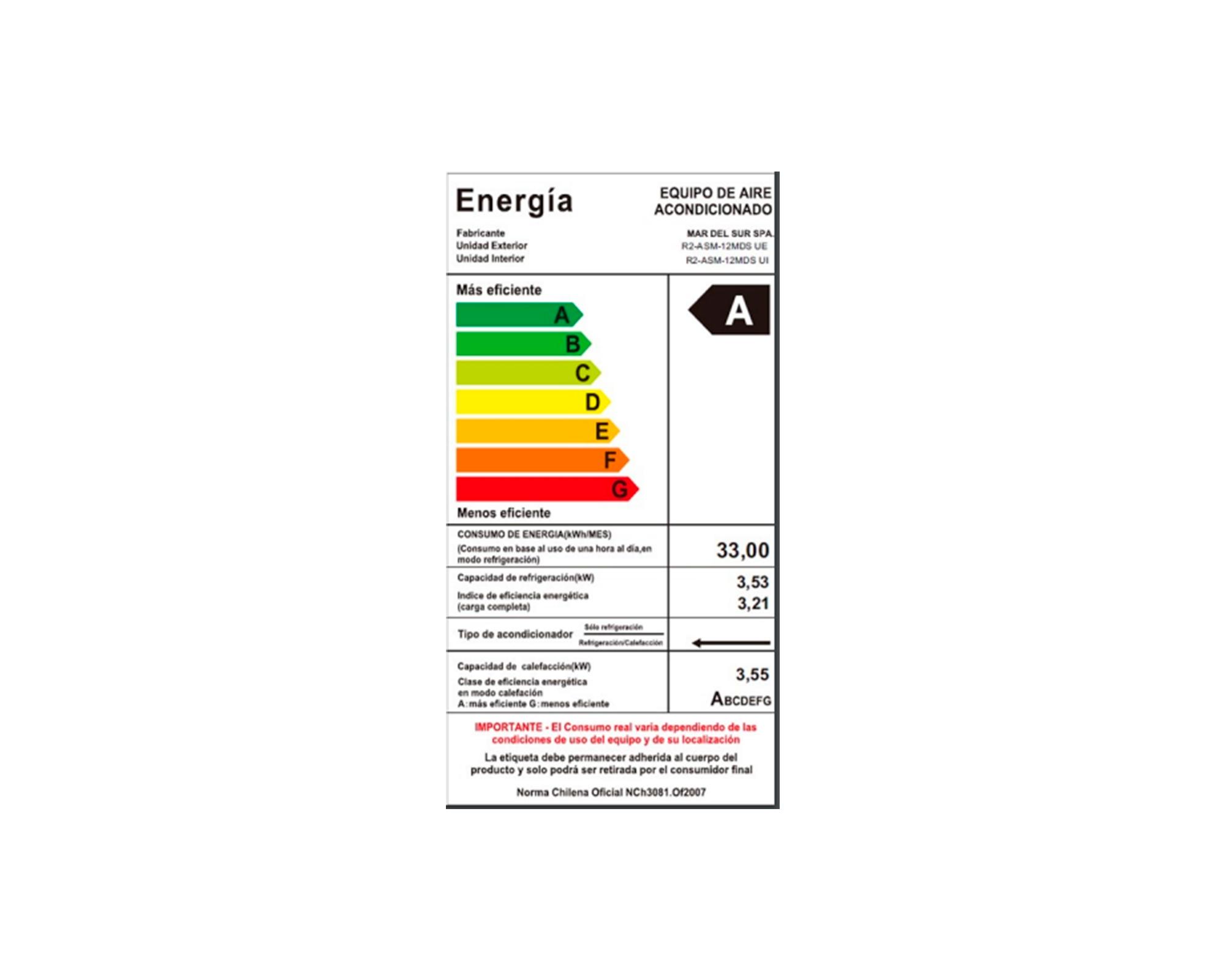 Aire acondicionado Split R2-ASM-12 8.5A 12000 BTU frío y calor wifi-5