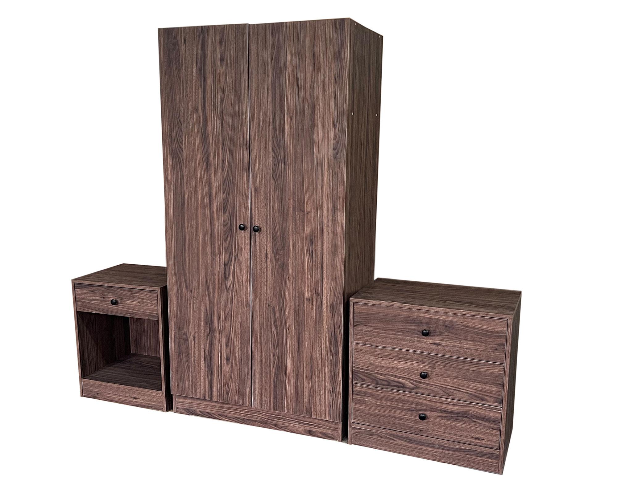 Combo clóset 2 puertas + cómoda 3 cajones + velador 1 cajón nuez-0