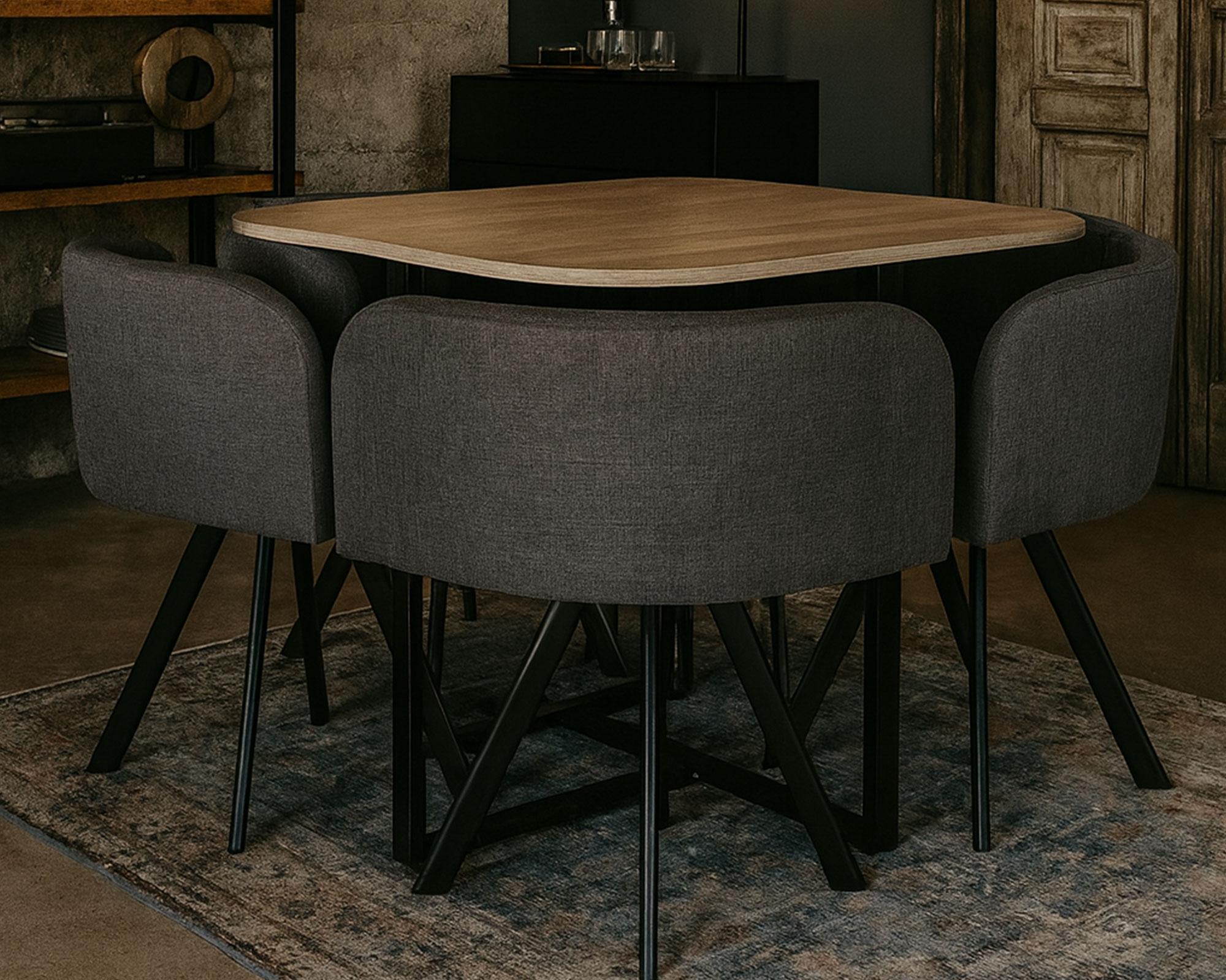 Comedor 4 sillas gris 73x90x90 cm-7