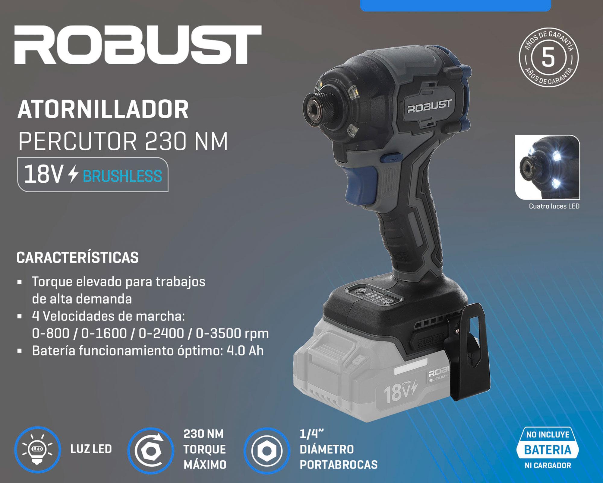 Atornillador percutor inalámbrico Brushless 18V 230 Nm.-5