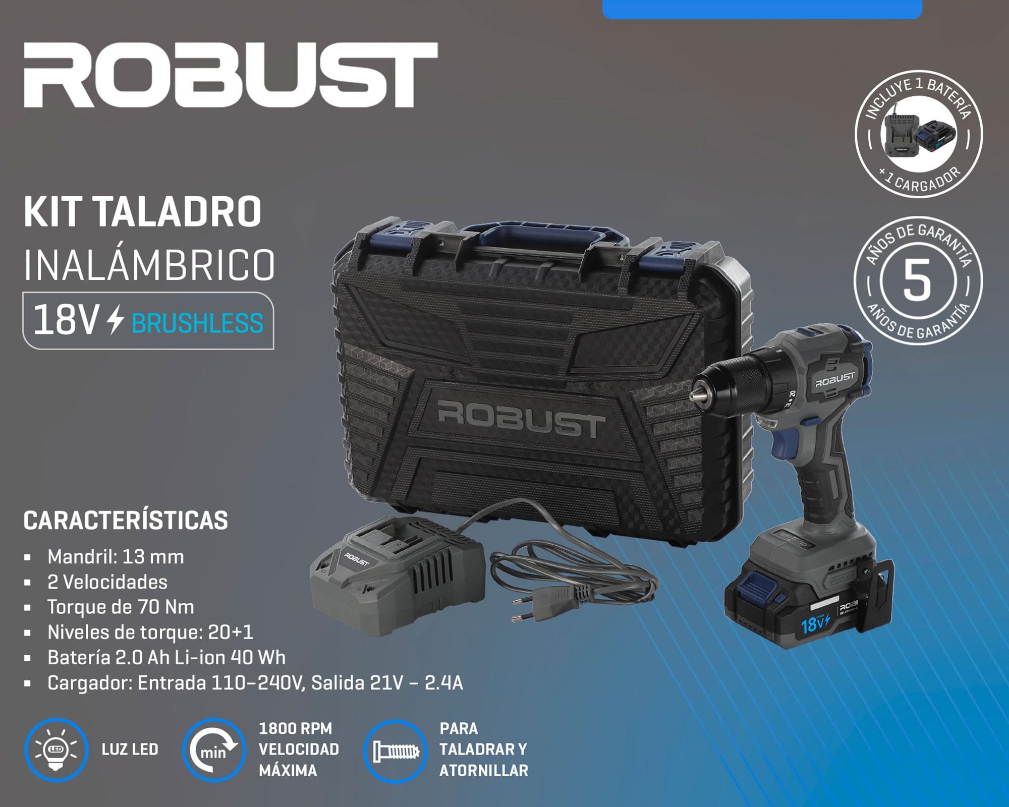Kit taladro inalámbrico 13 mm 18V + batería + cargador-2