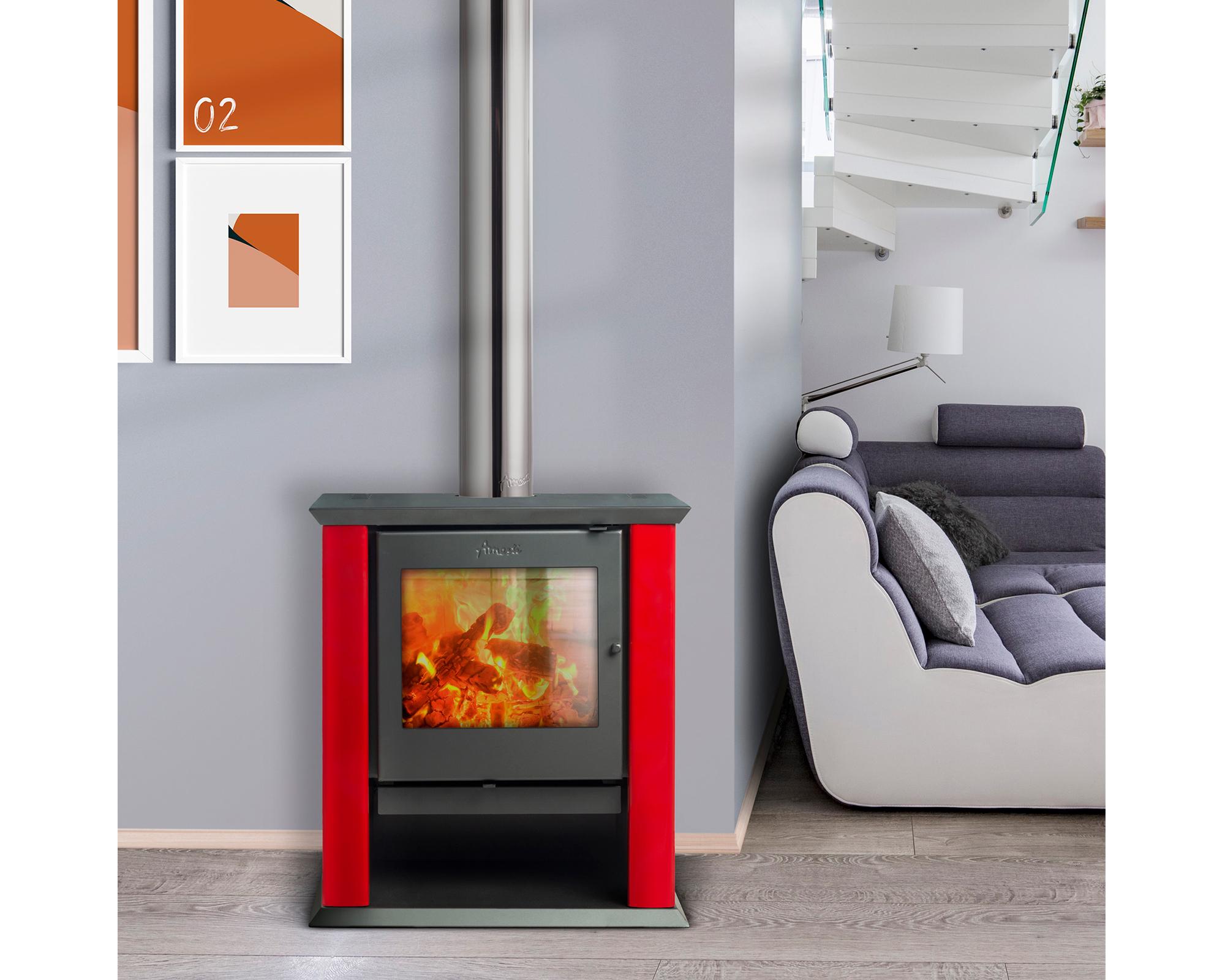 Estufa a leña Classic 500 13kW rojo + kit Instalación-2