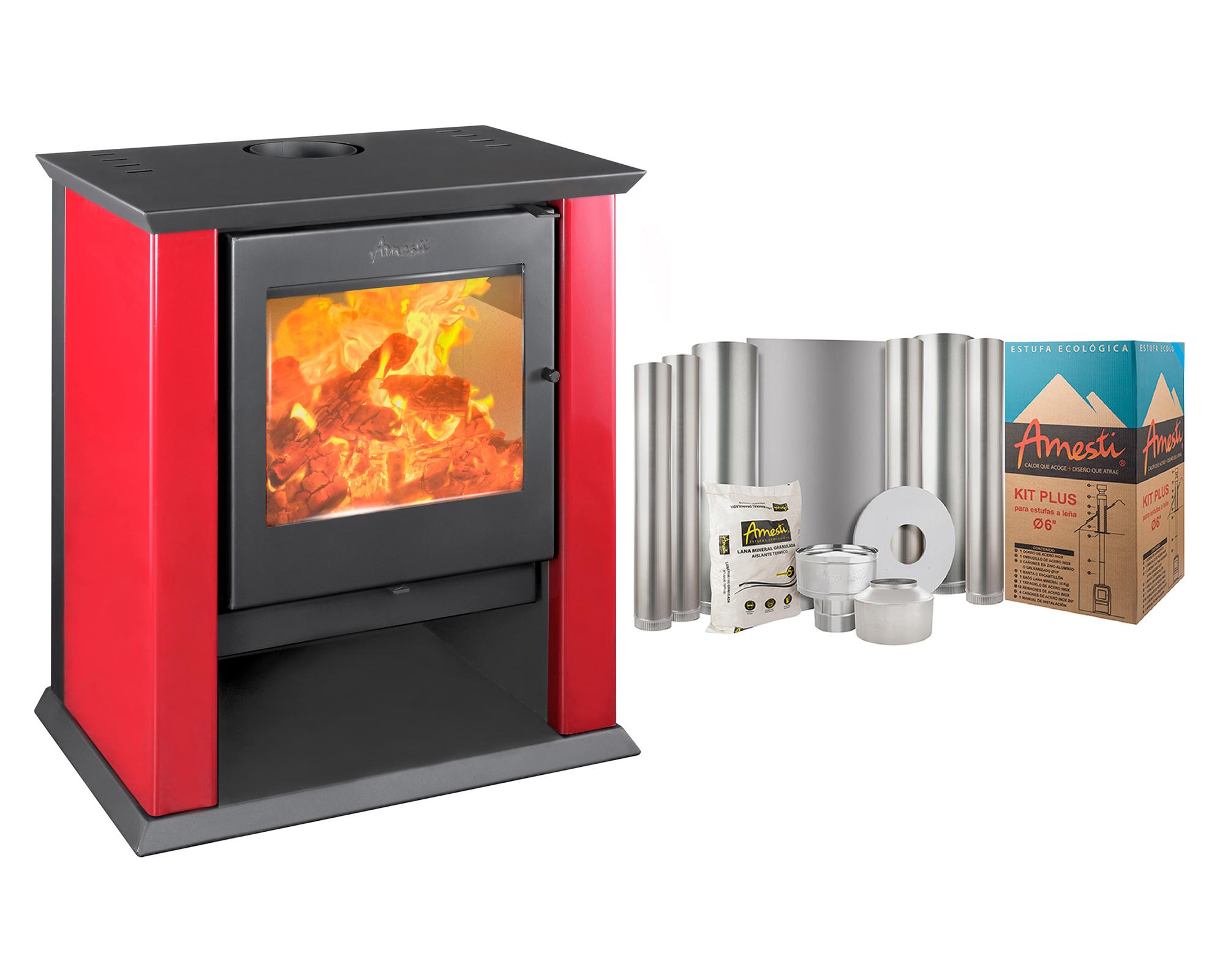 Estufa a leña Classic 500 13kW rojo + kit Instalación-0