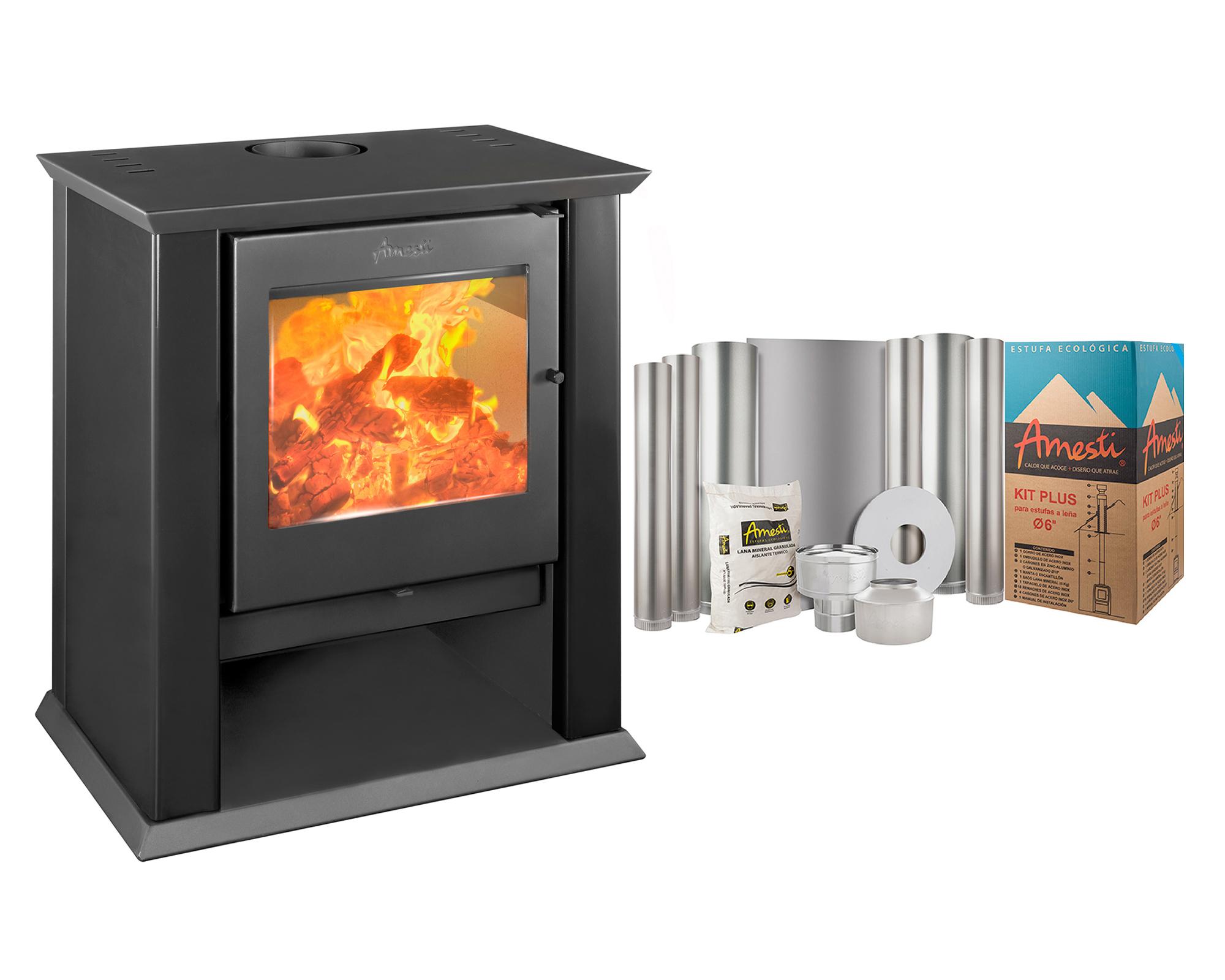 Estufa a leña Classic 500 13kW negro + kit Instalación-0