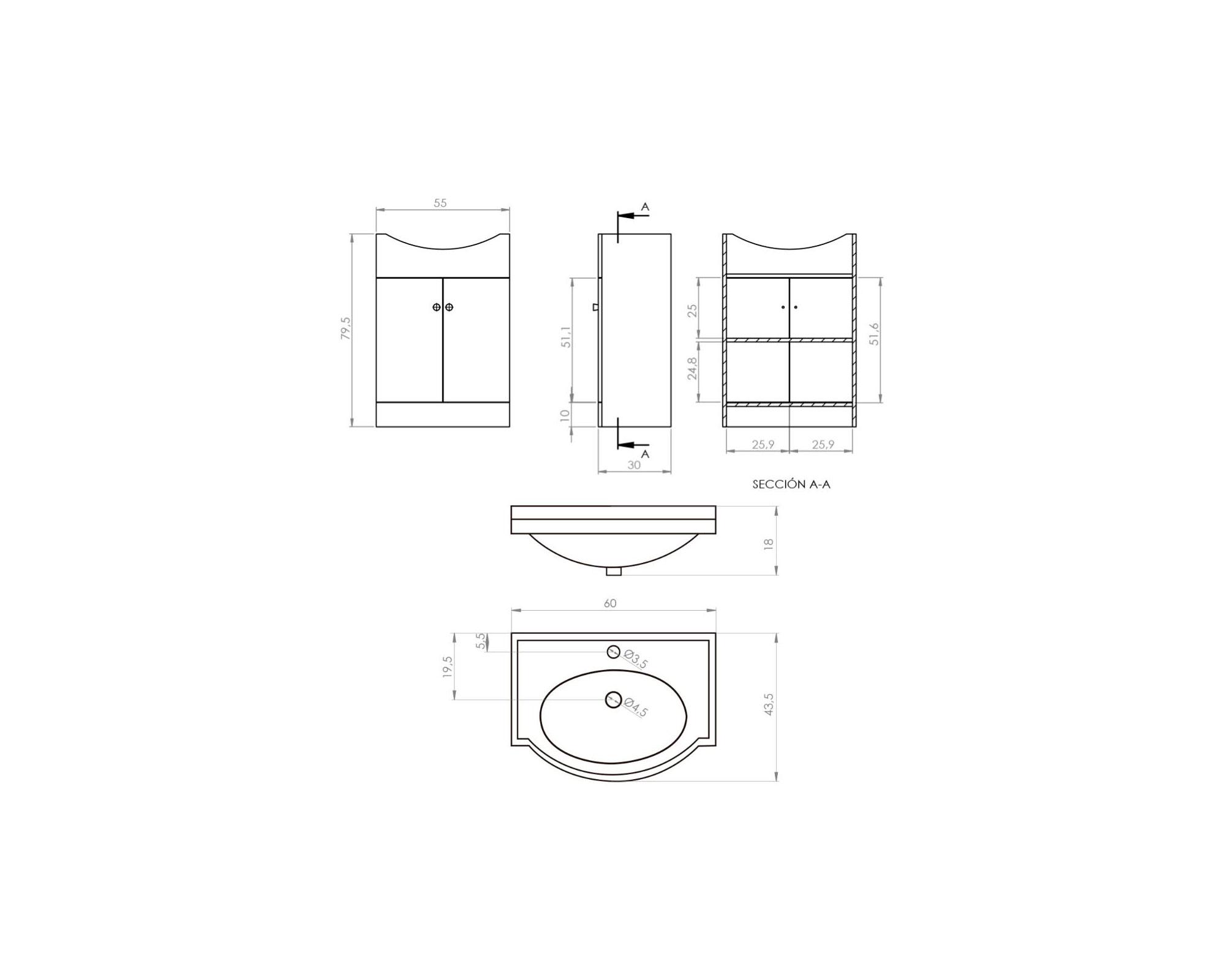 Pack baño Marie 60 rústico + cubierta + WC + grifería + accesorios + kit desagüe sifón-5