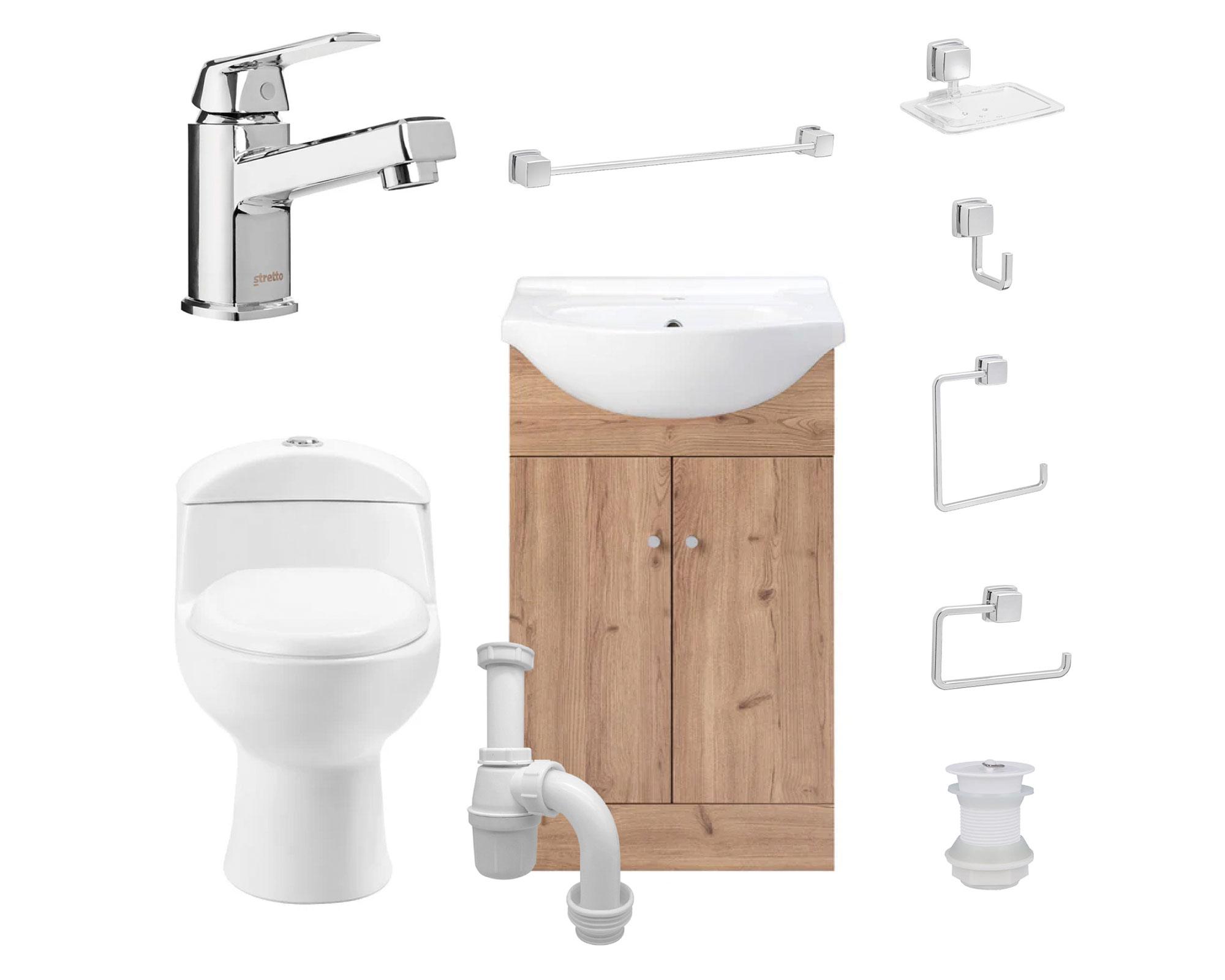 Pack baño Marie 60 rústico + cubierta + WC + grifería + accesorios + kit desagüe sifón-0