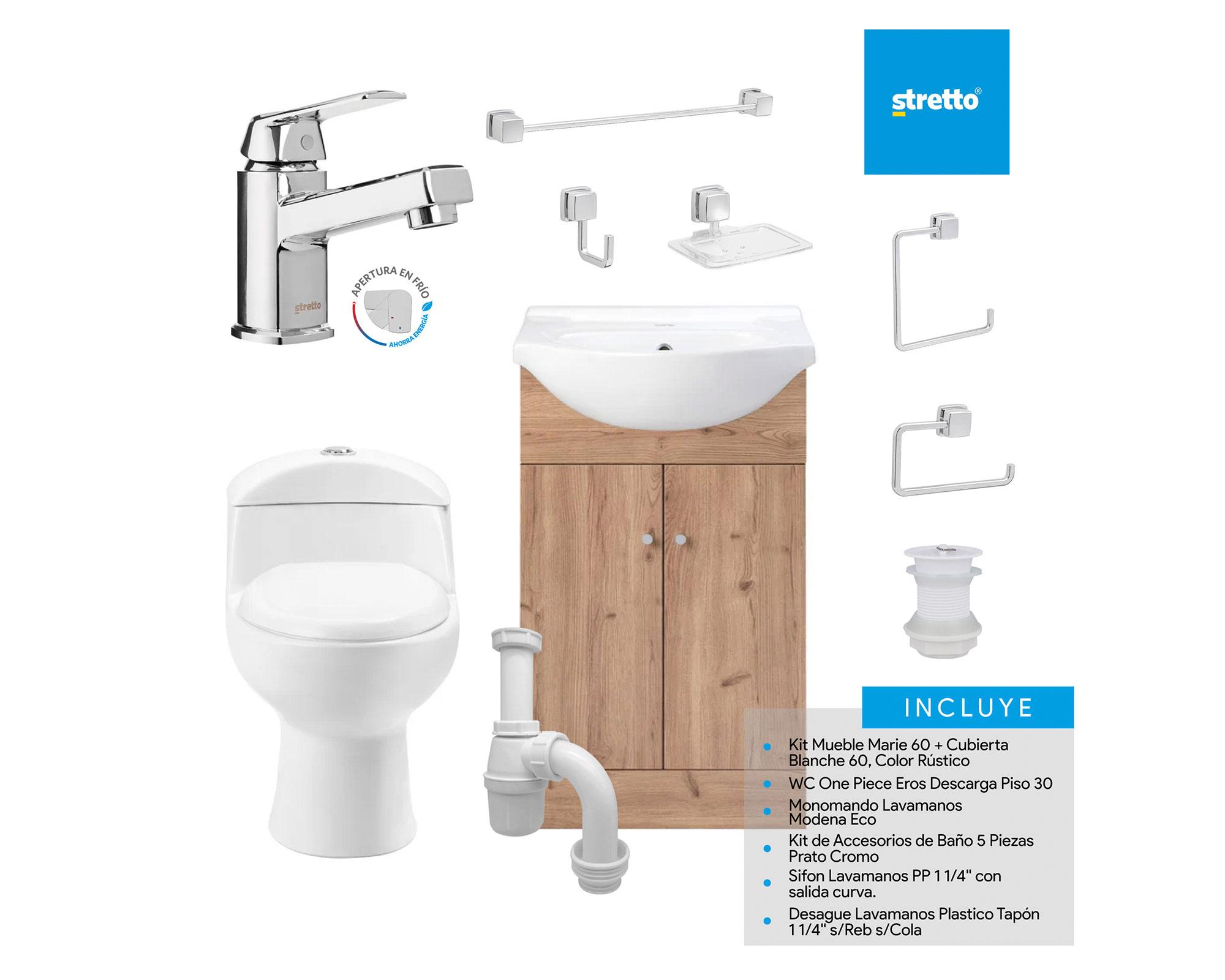 Pack baño Marie 60 rústico + cubierta + WC + grifería + accesorios + kit desagüe sifón-1