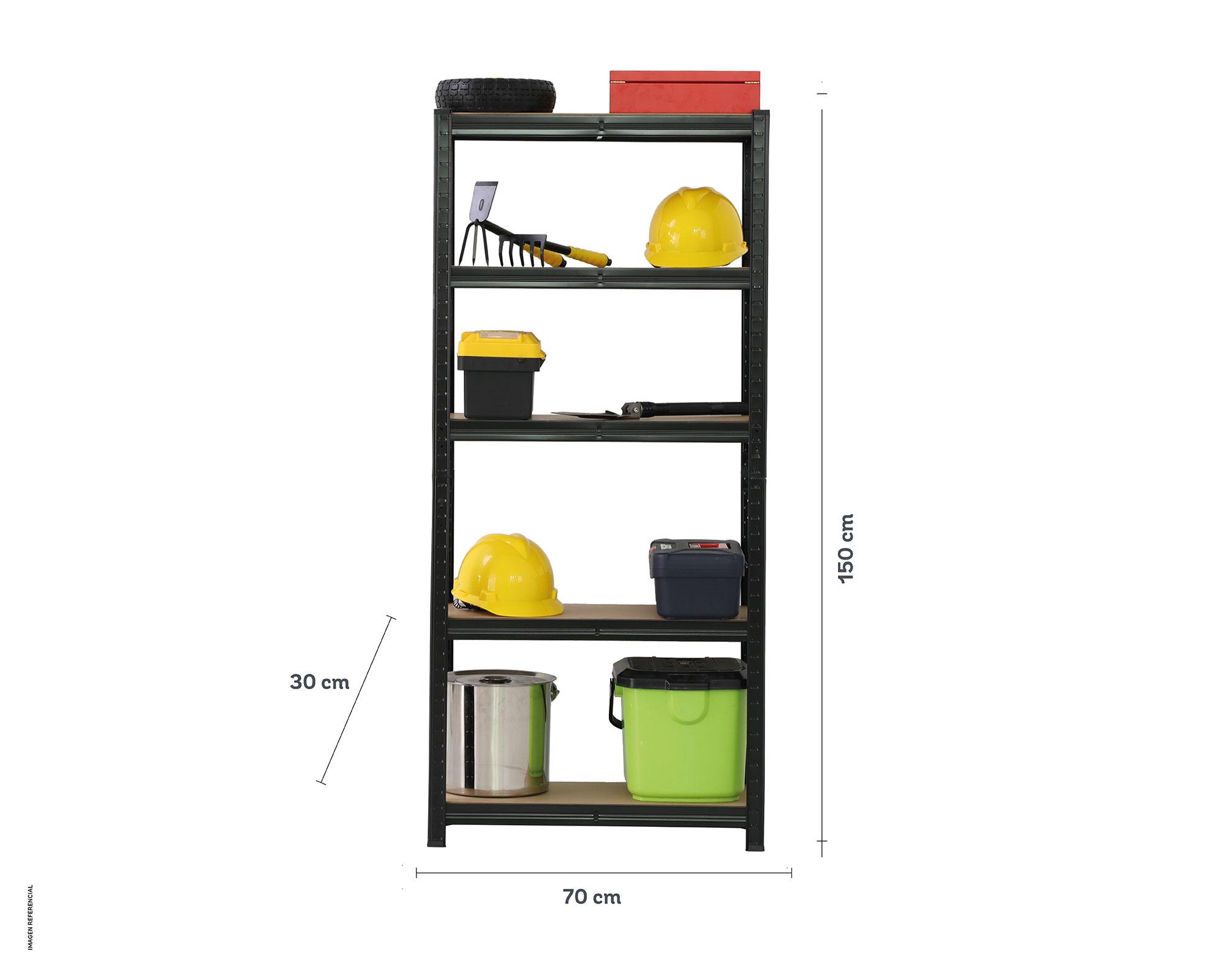 Repisa negro/madera 150x70x30 cm 5 Niveles-5
