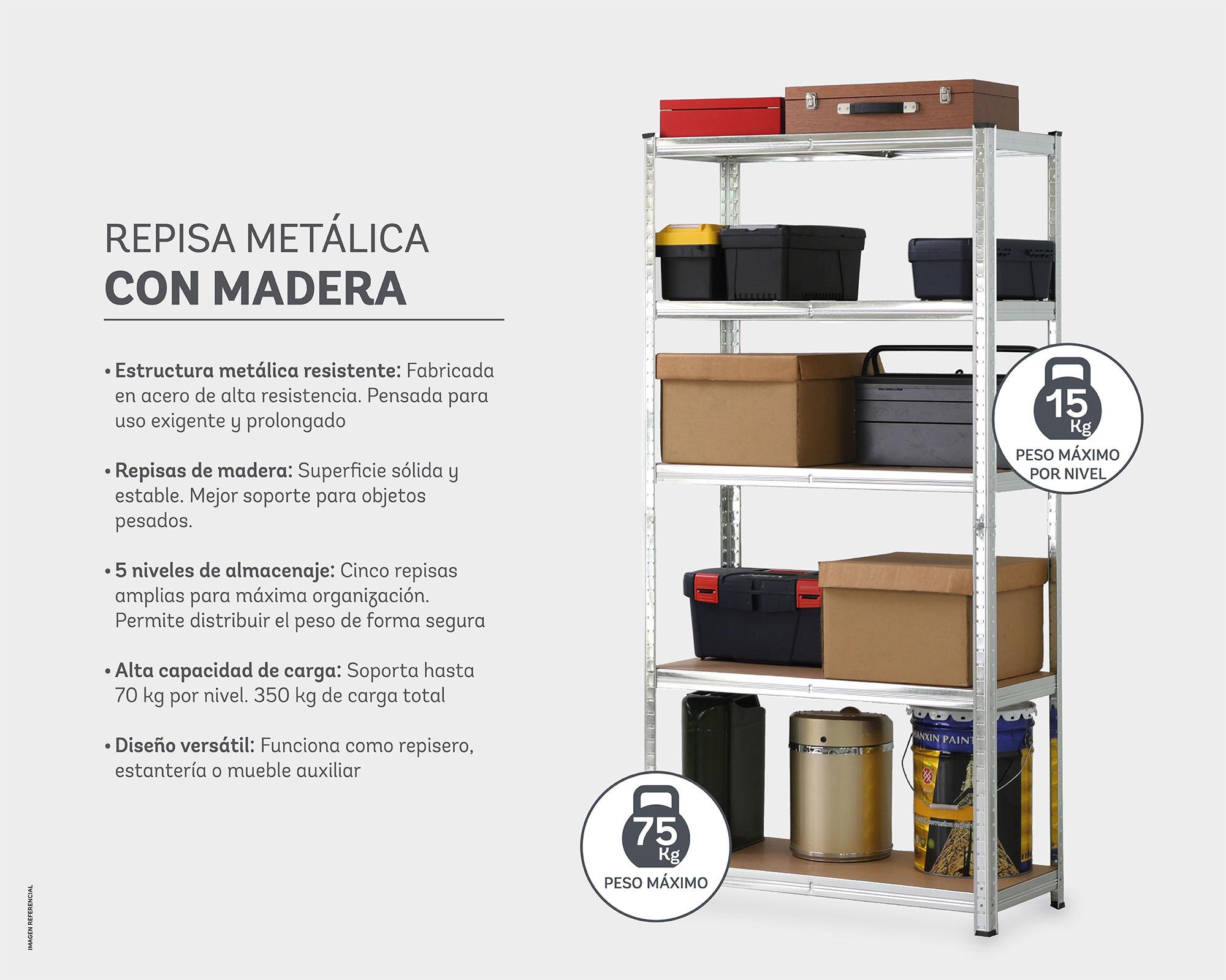 Repisa cromo/madera 183x90x40 cm 5 Niveles-4