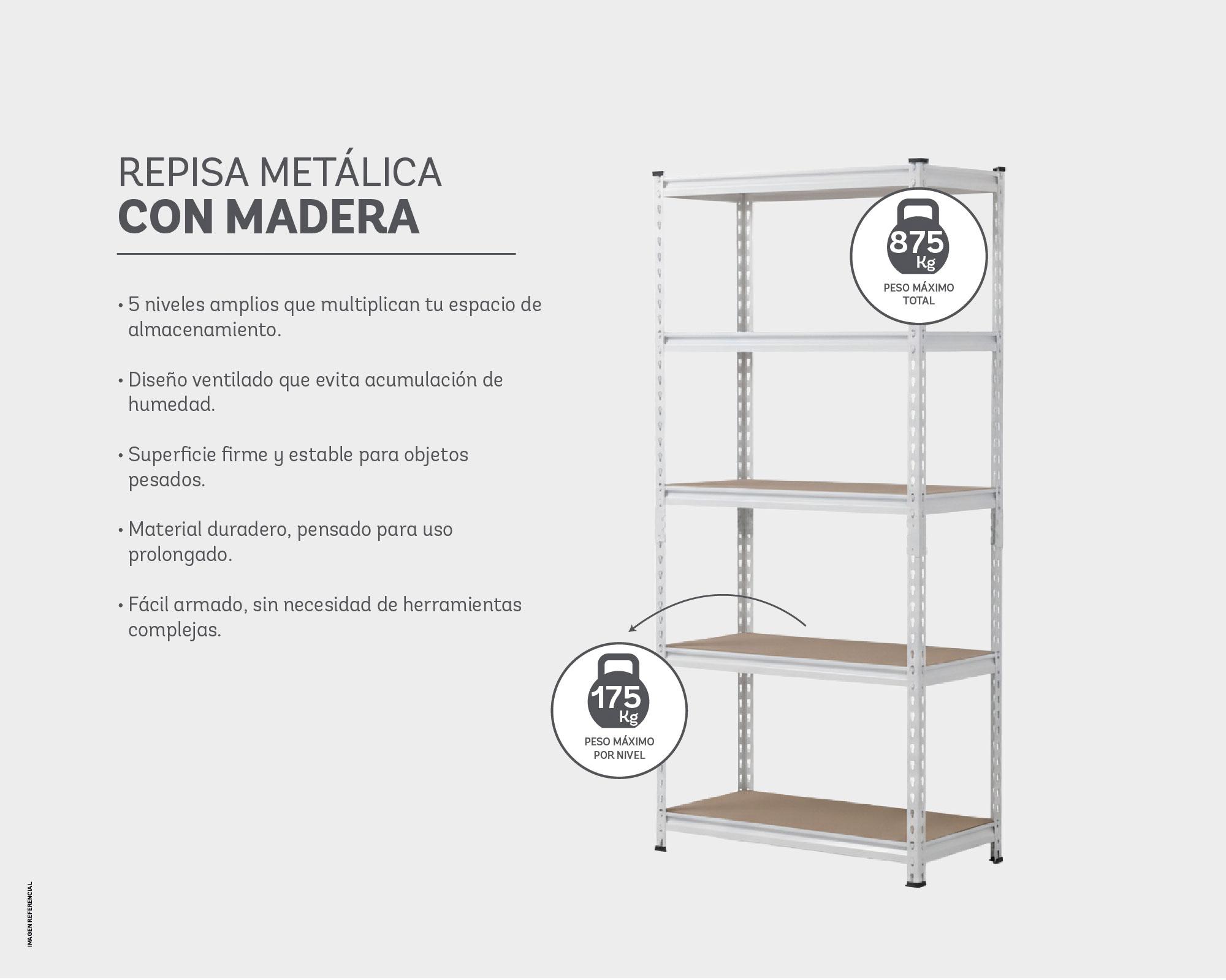 Repisa cromo/madera 183x90x40 cm 5 Niveles-4