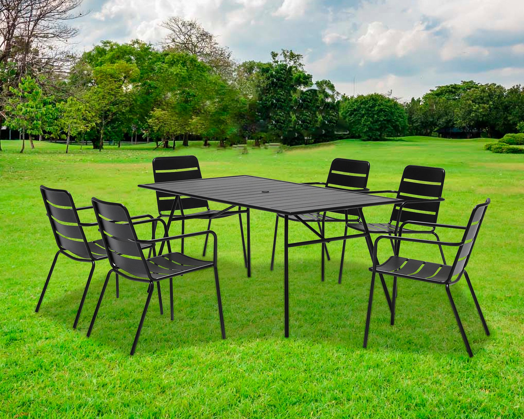 Set comedor exterior Cuy Loft negro 6 personas-4