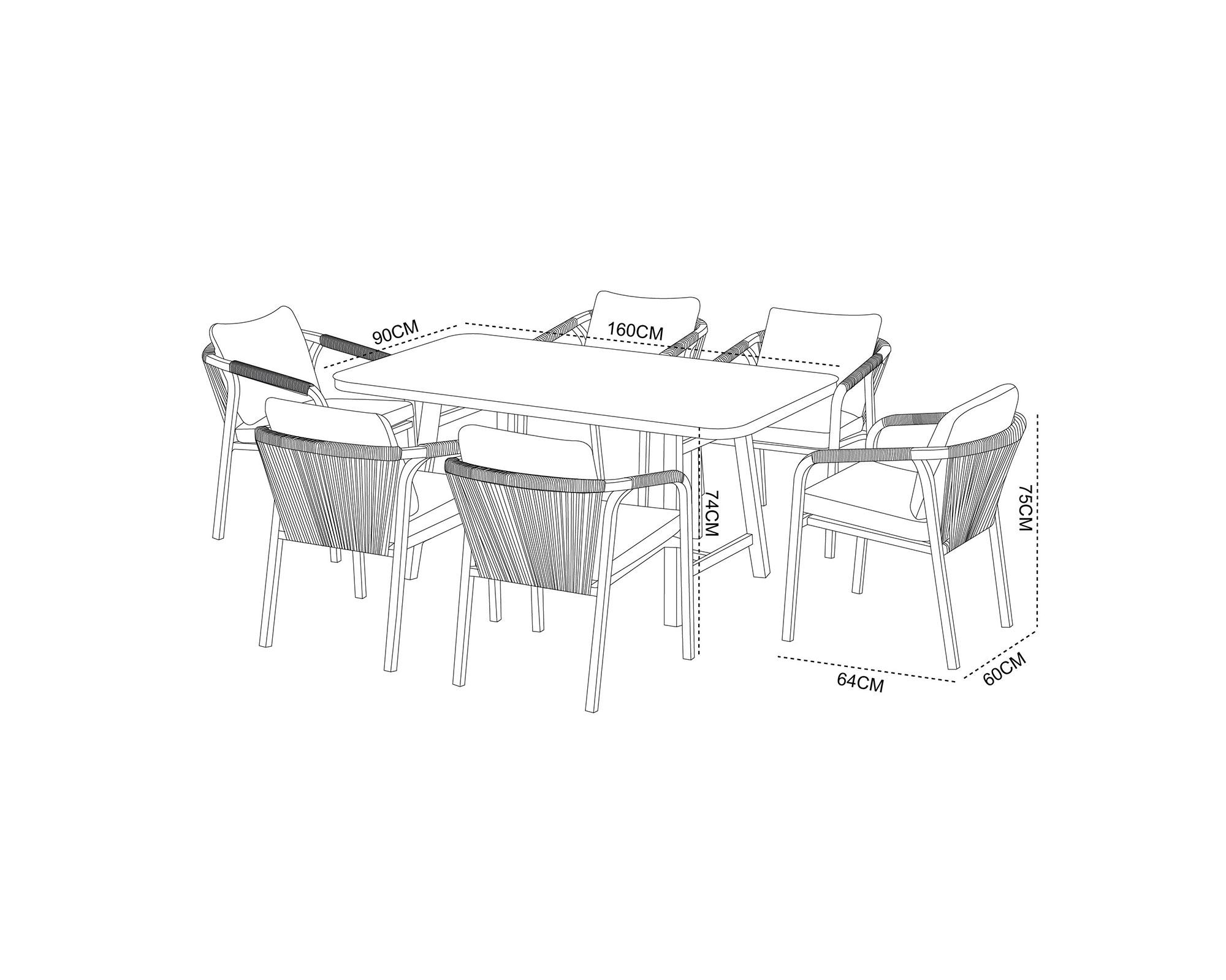 Set comedor 6 personas Totoral 74x160x90 cm-2