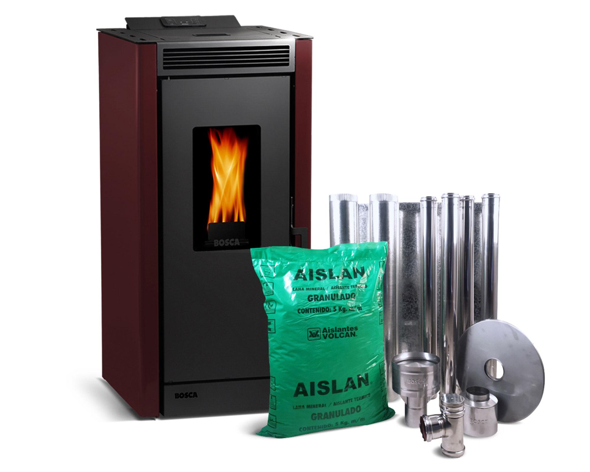 Estufa a pellet Black Vision burdeo + kit de instalacion interior-0