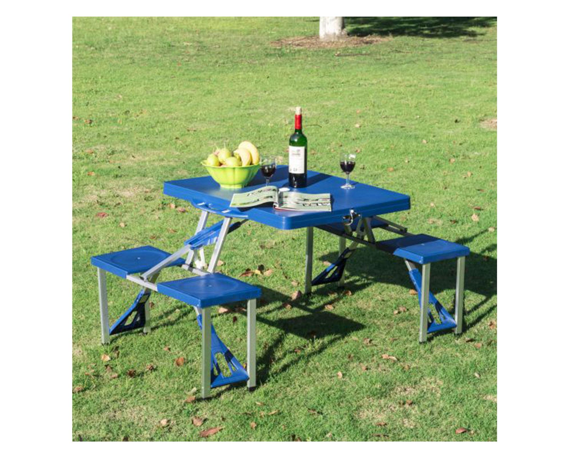 Mesa camping plegable azul 67x134x84.5 cm-6
