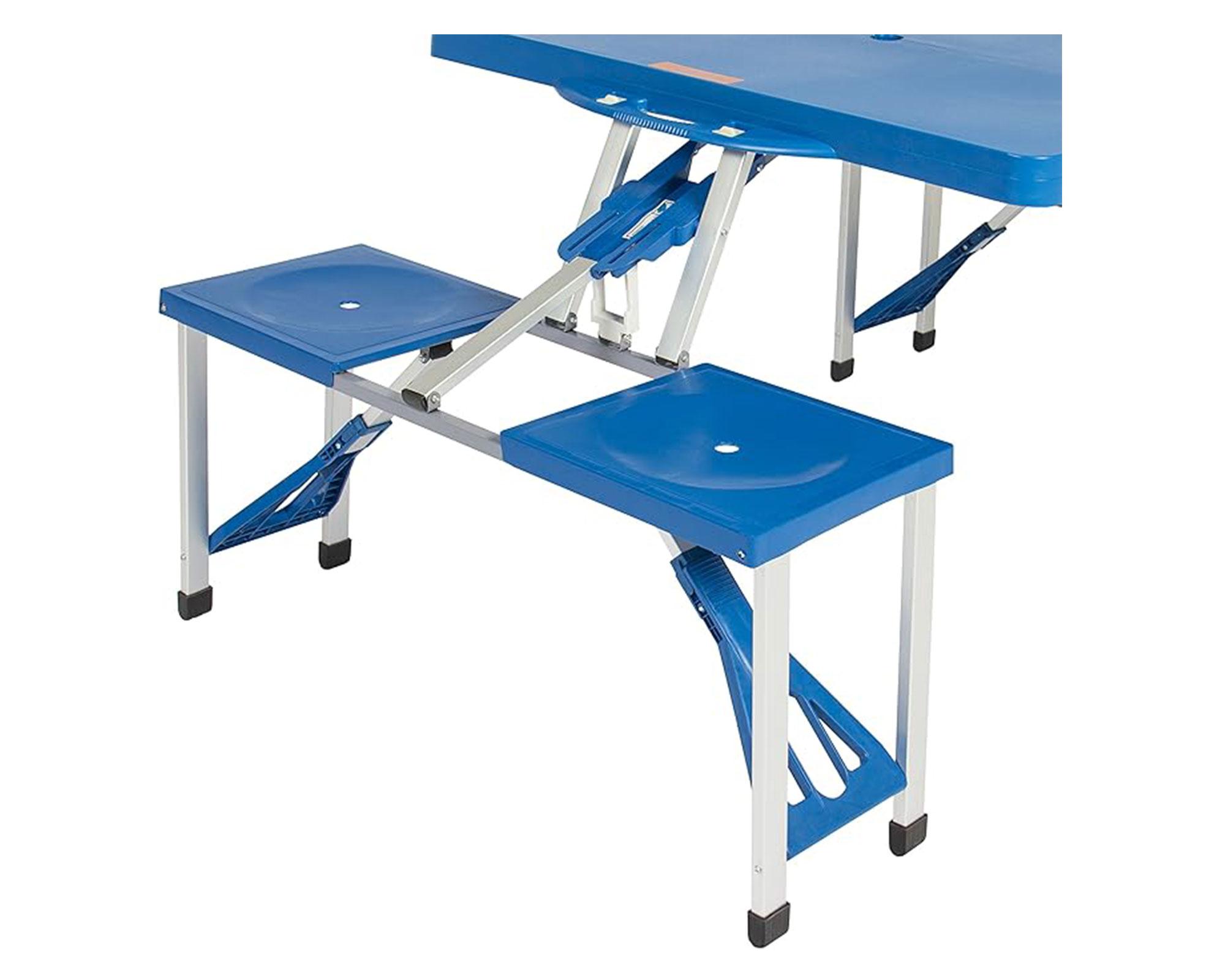 Mesa camping plegable azul 67x134x84.5 cm-2