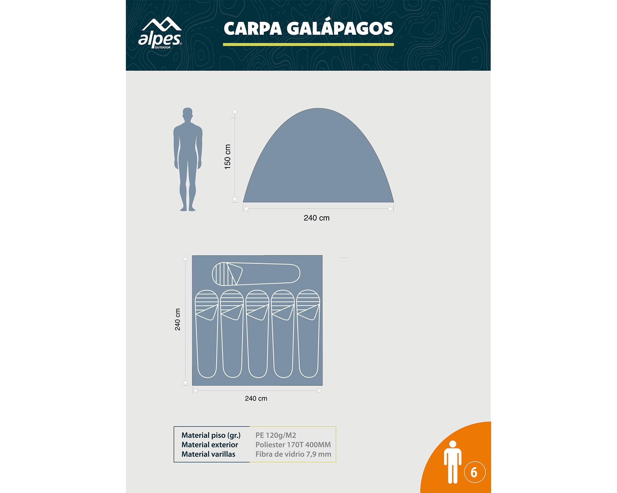 Carpa Galápagos rojo 150x240x240 cm 6 personas-9