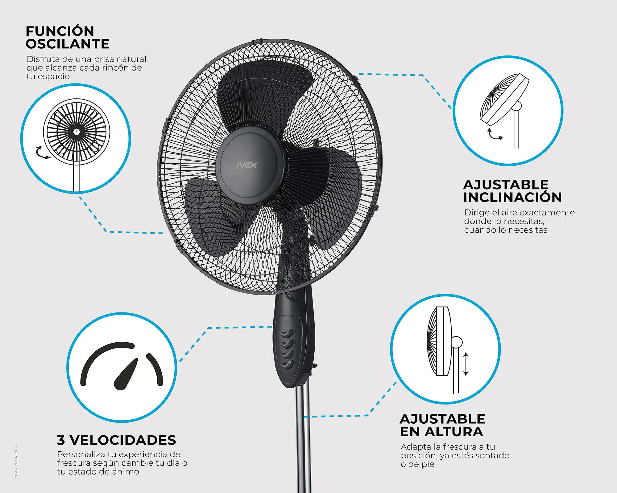 Ventilador pedestal 16'' 45W negro-8