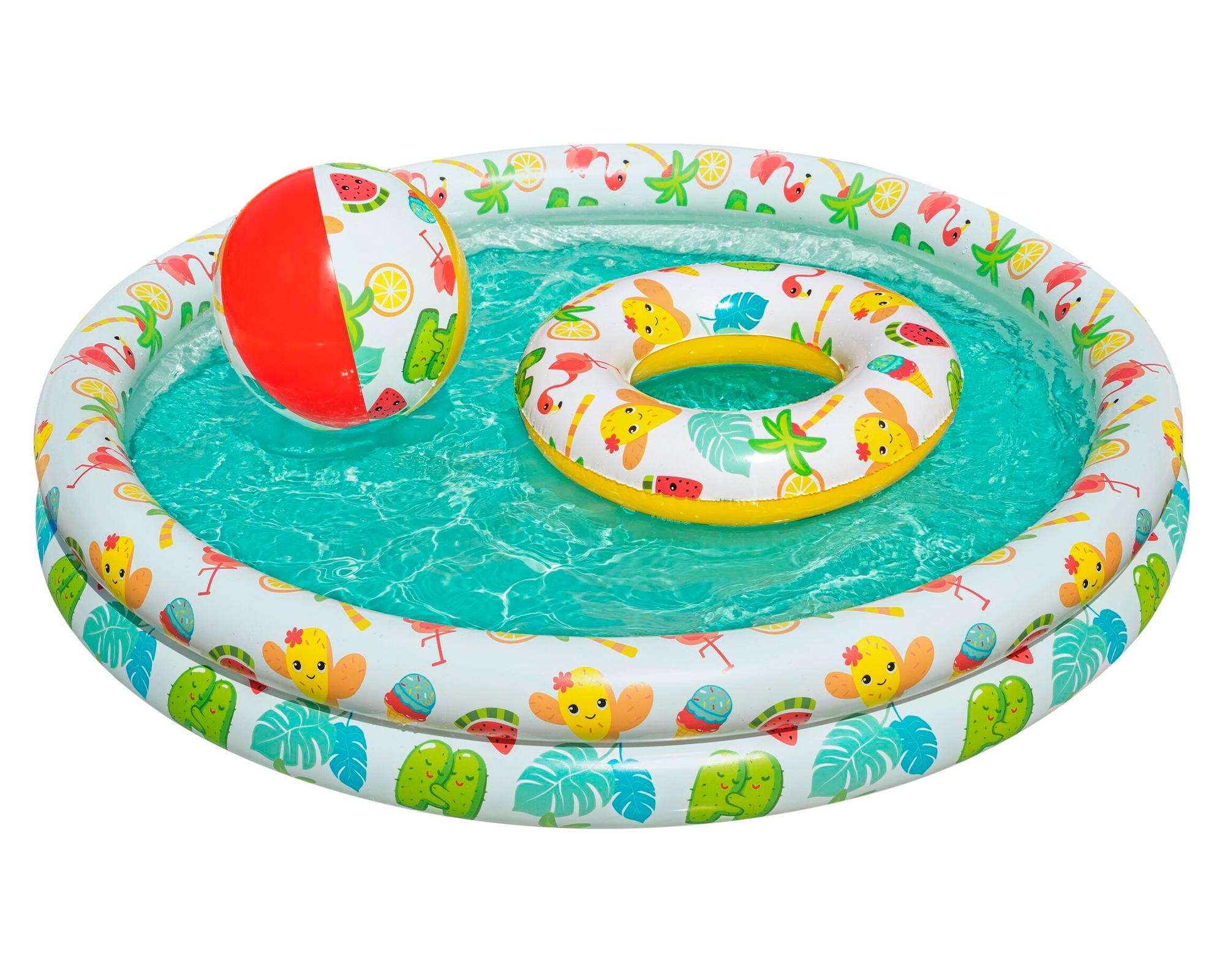 Piscina 122 cm + flotador anillo + pelota inflable 137 L Animales-0