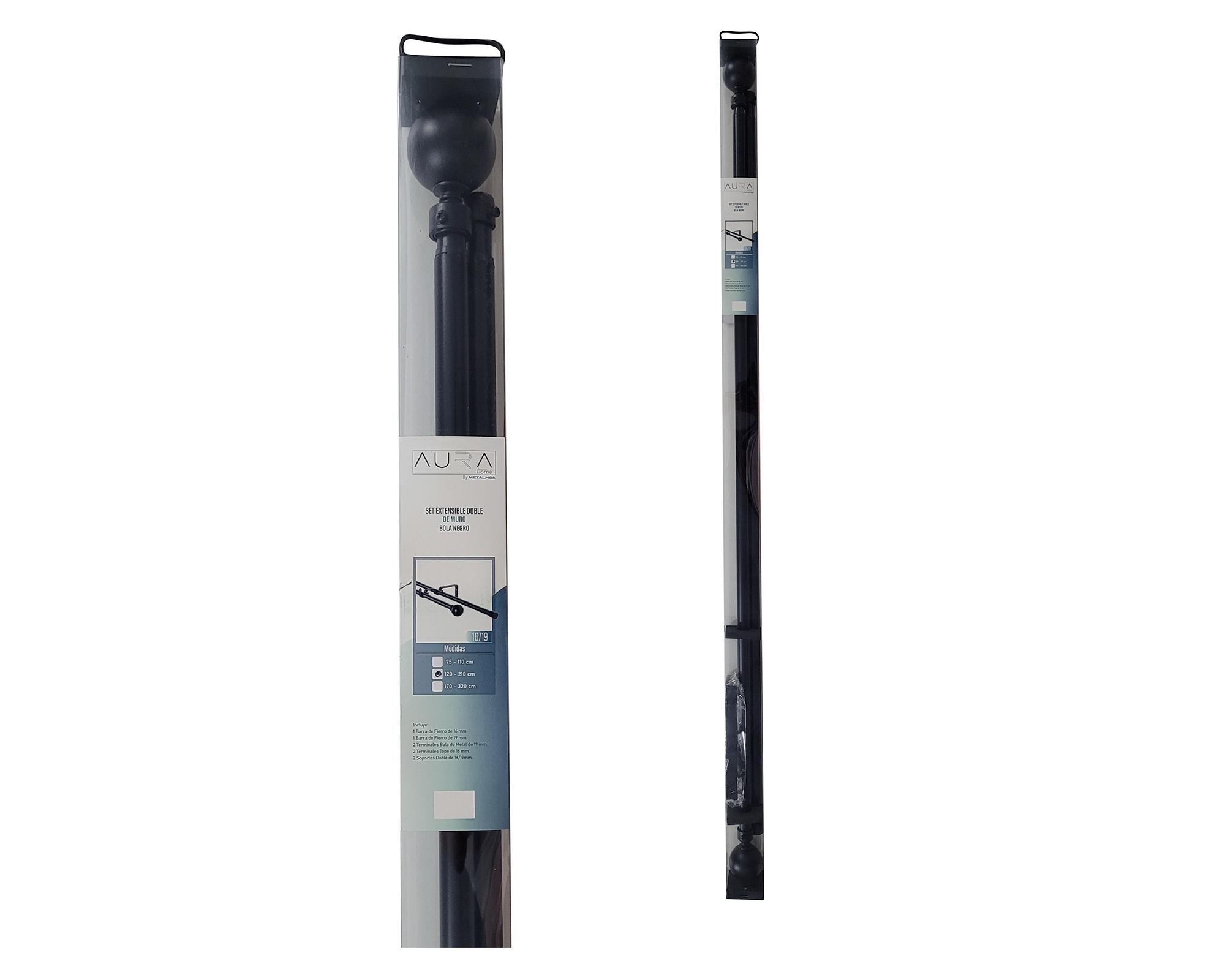 Set de barra cortina extendible muro esfera fierro 5.5x210 cm negro-3