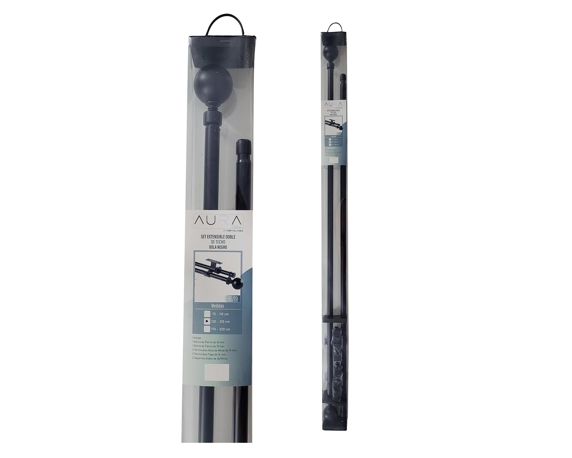 Set de barra cortina extendible techo esfera fierro 8x210 cm negro-3