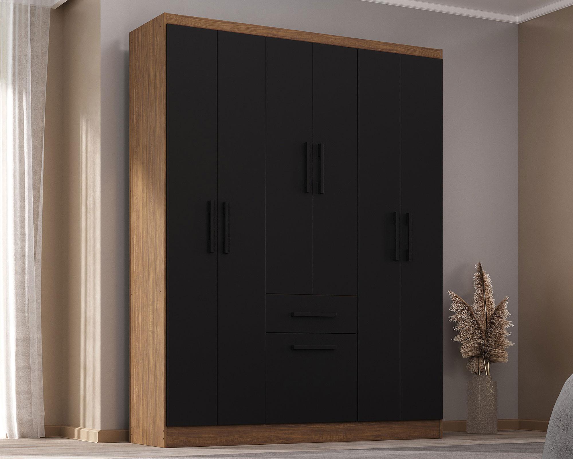 Clóset 6 puertas 1 cajón 1 zapatera acacia/negro-2
