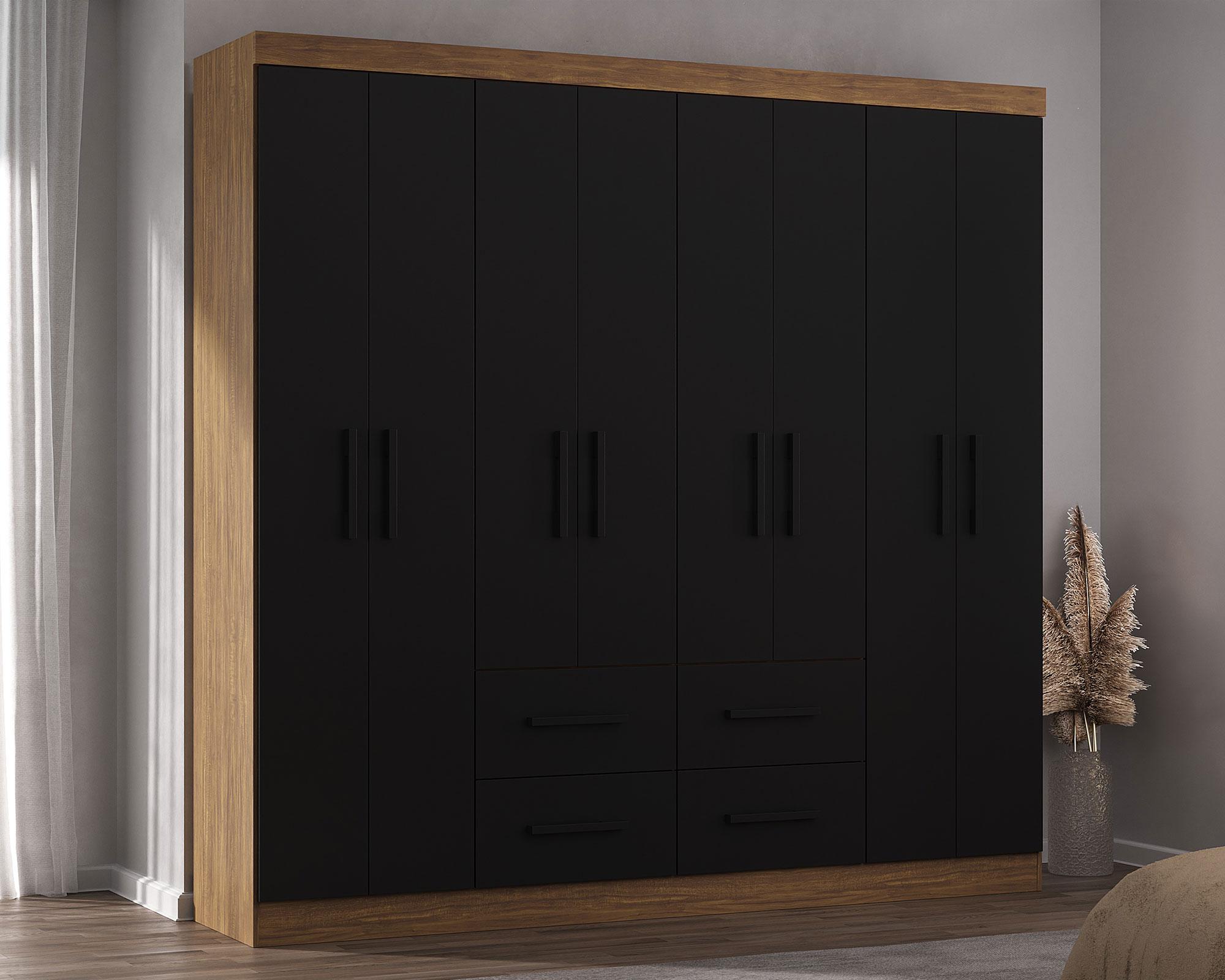 Clóset 8 puertas 4 cajones acacia/negro-2