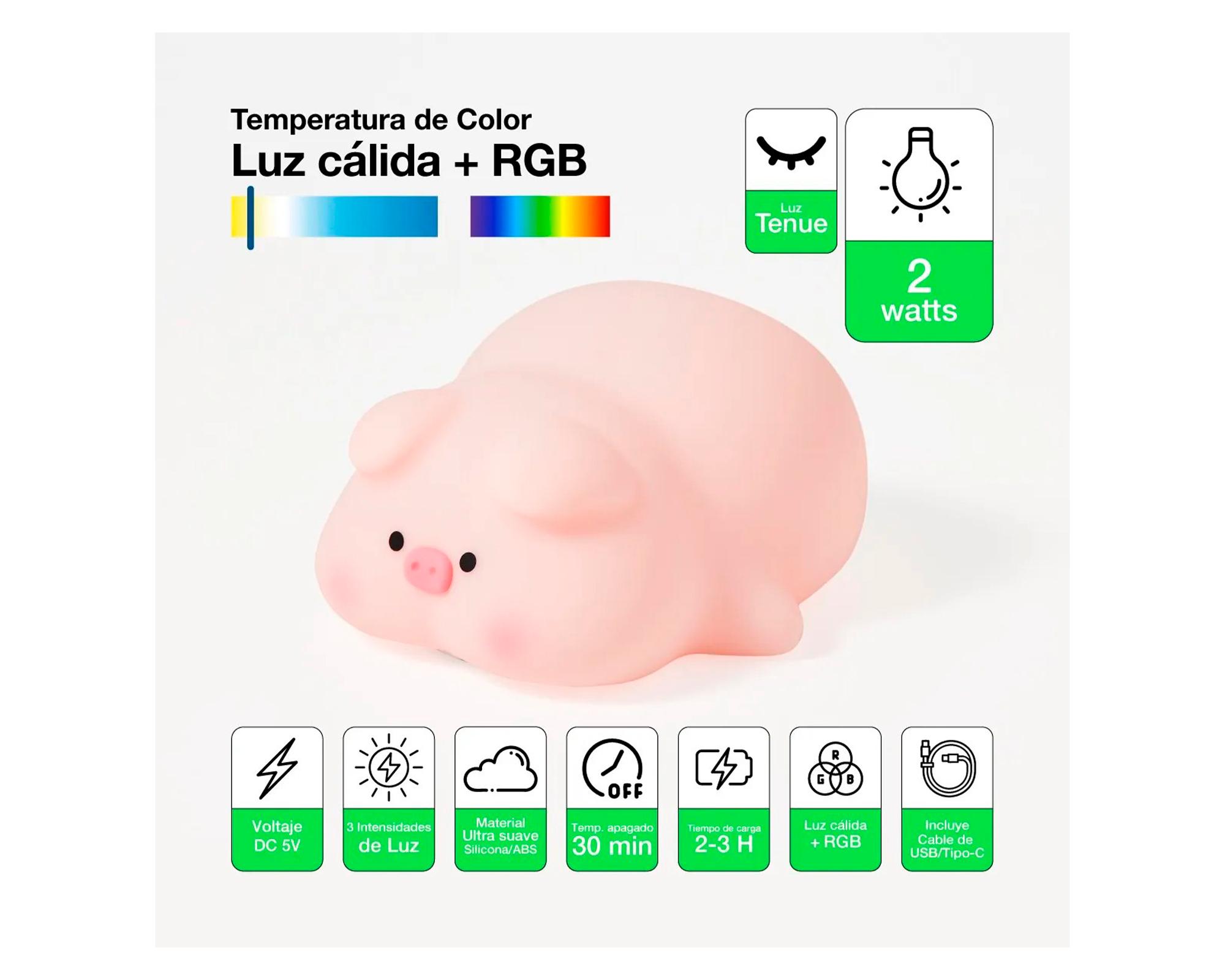 Espantacuco recargable RGB Cerdito rosado-1
