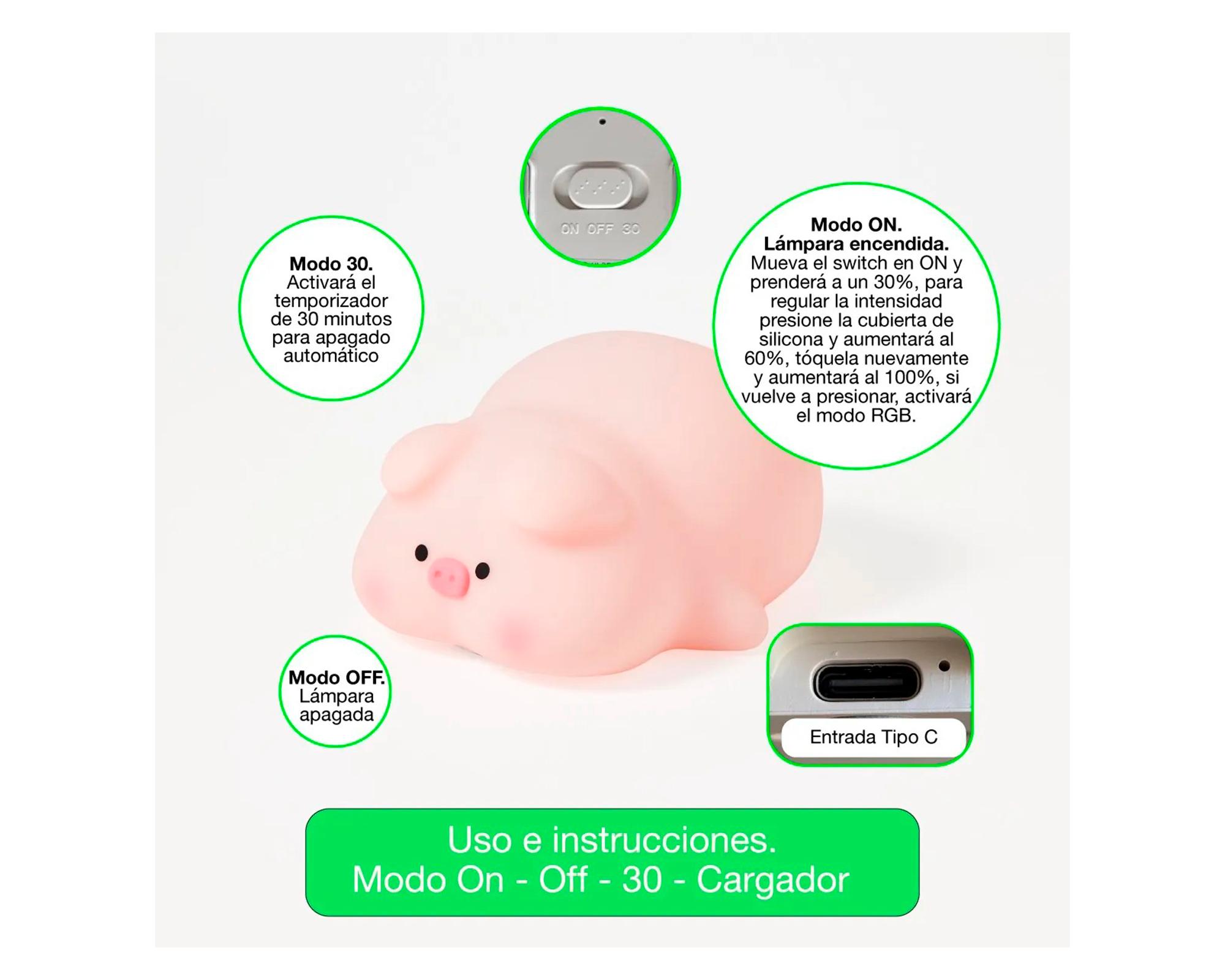 Espantacuco recargable RGB Cerdito rosado-3