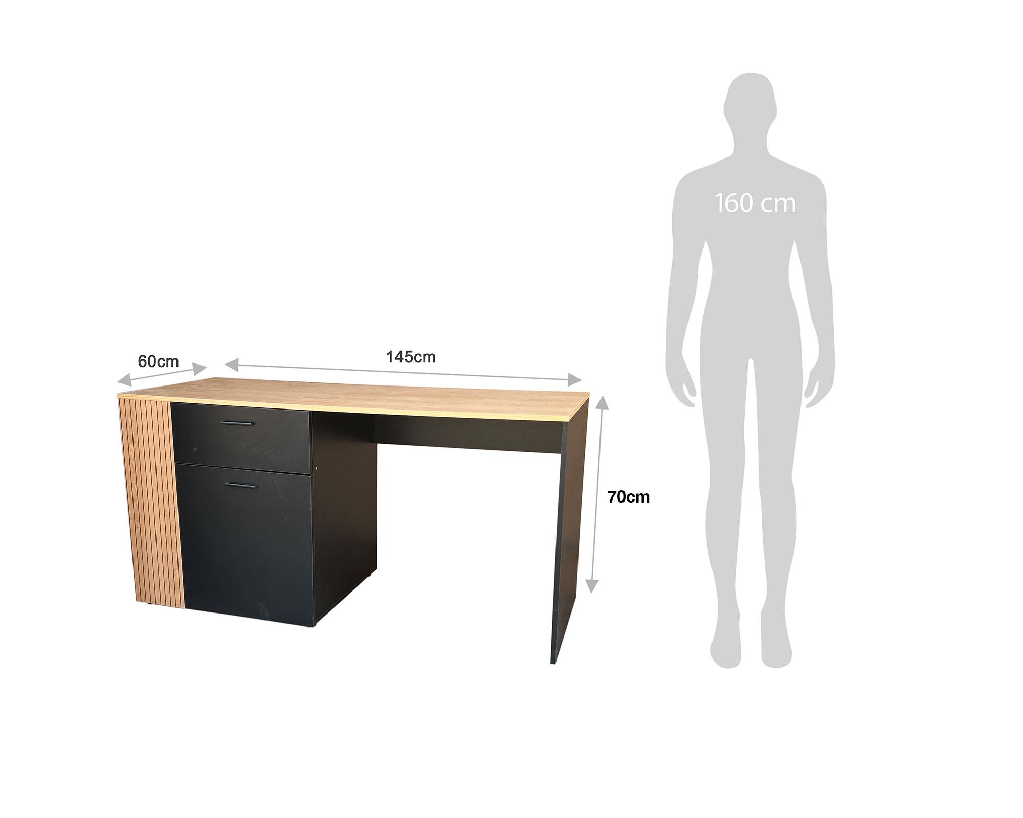 Escritorio Cedar natural/negro 70x145x60 cm-5