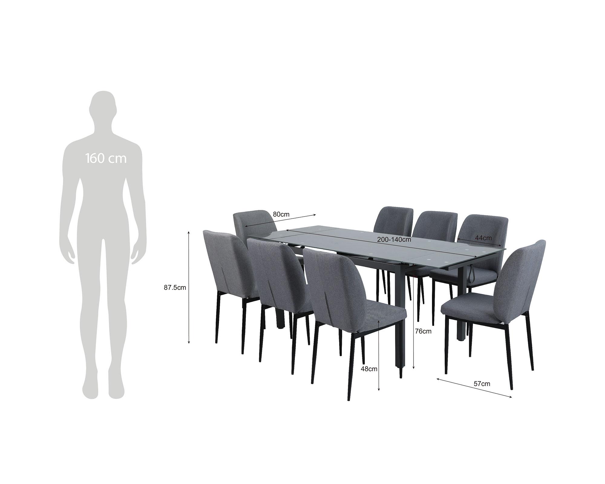 Comedor extensible 140-200 cm 8 sillas gris-7