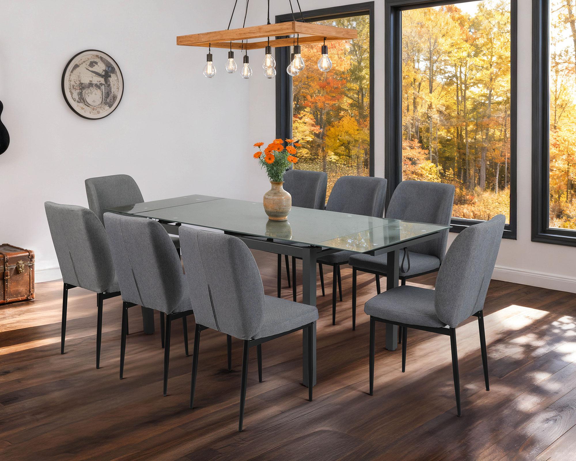 Comedor extensible 140-200 cm 8 sillas gris-6