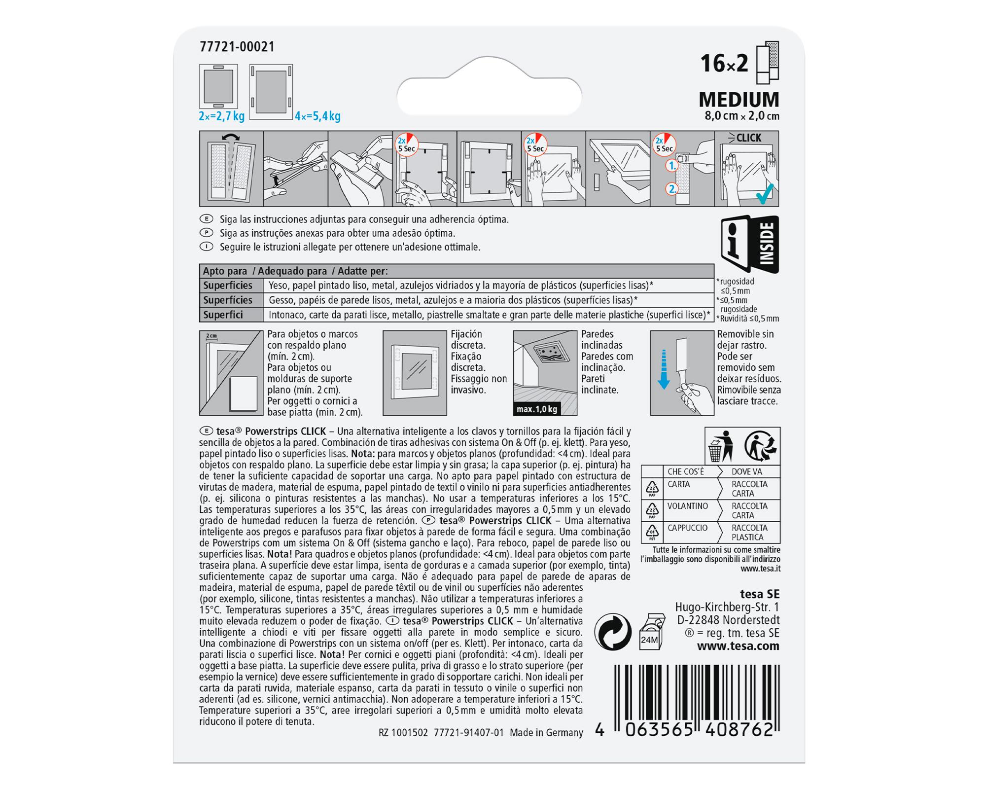 Tiras adhesivas Click Powerstrips M 16 un-1