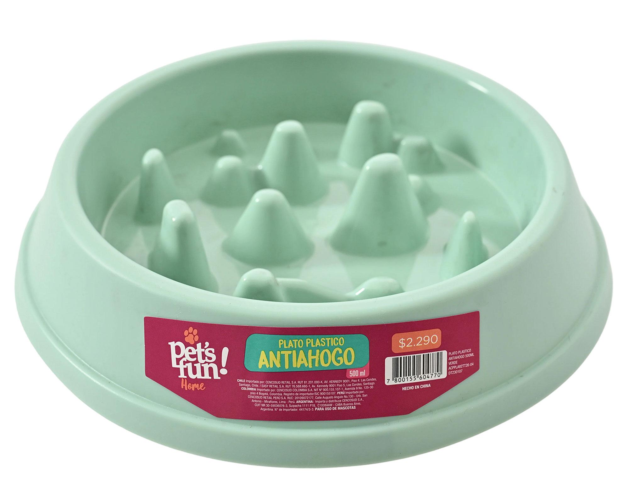 Plato para mascotas plástico antiahogo verde 500 ml-0