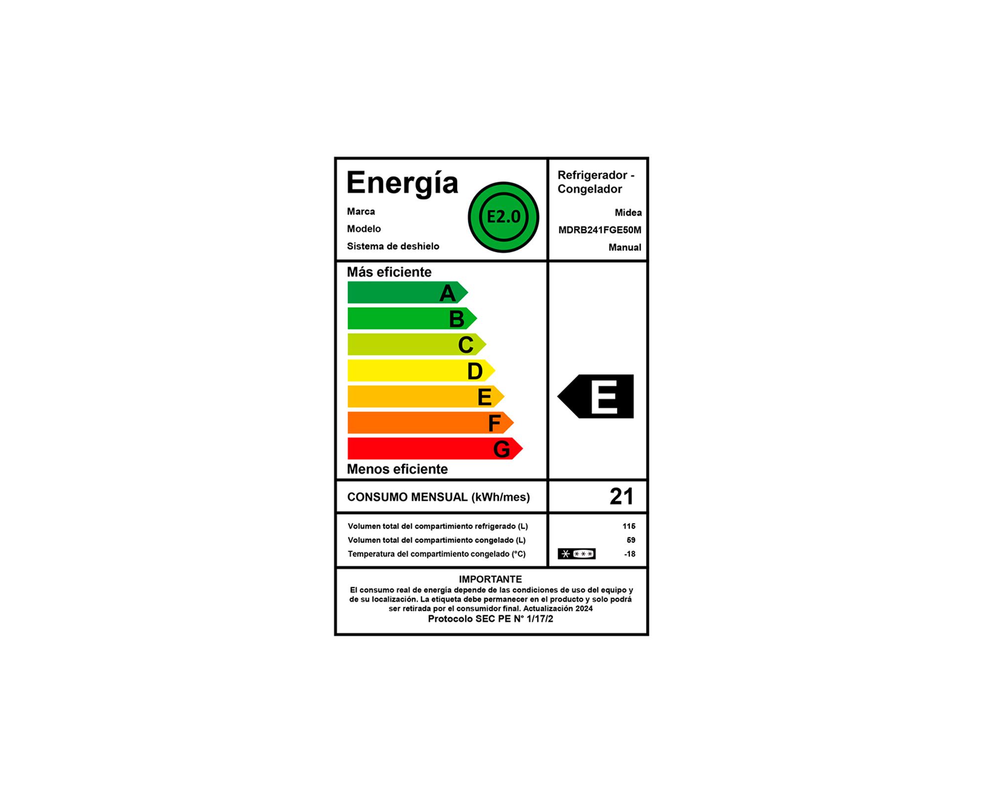 Refrigerador MDRB241FGE50M frío directo 174L-6