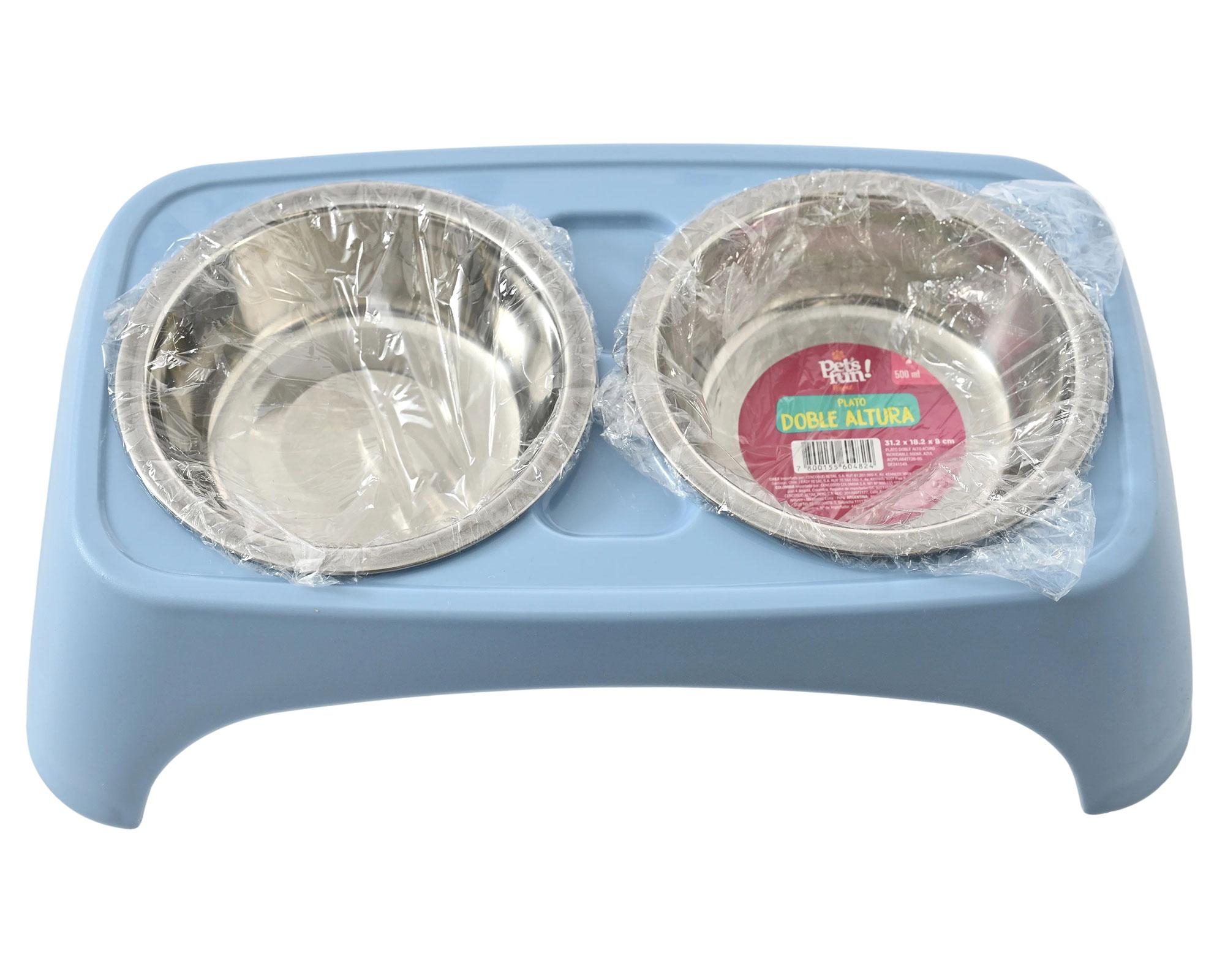 Plato para mascotas doble alto acero inoxidable 500 ml-1