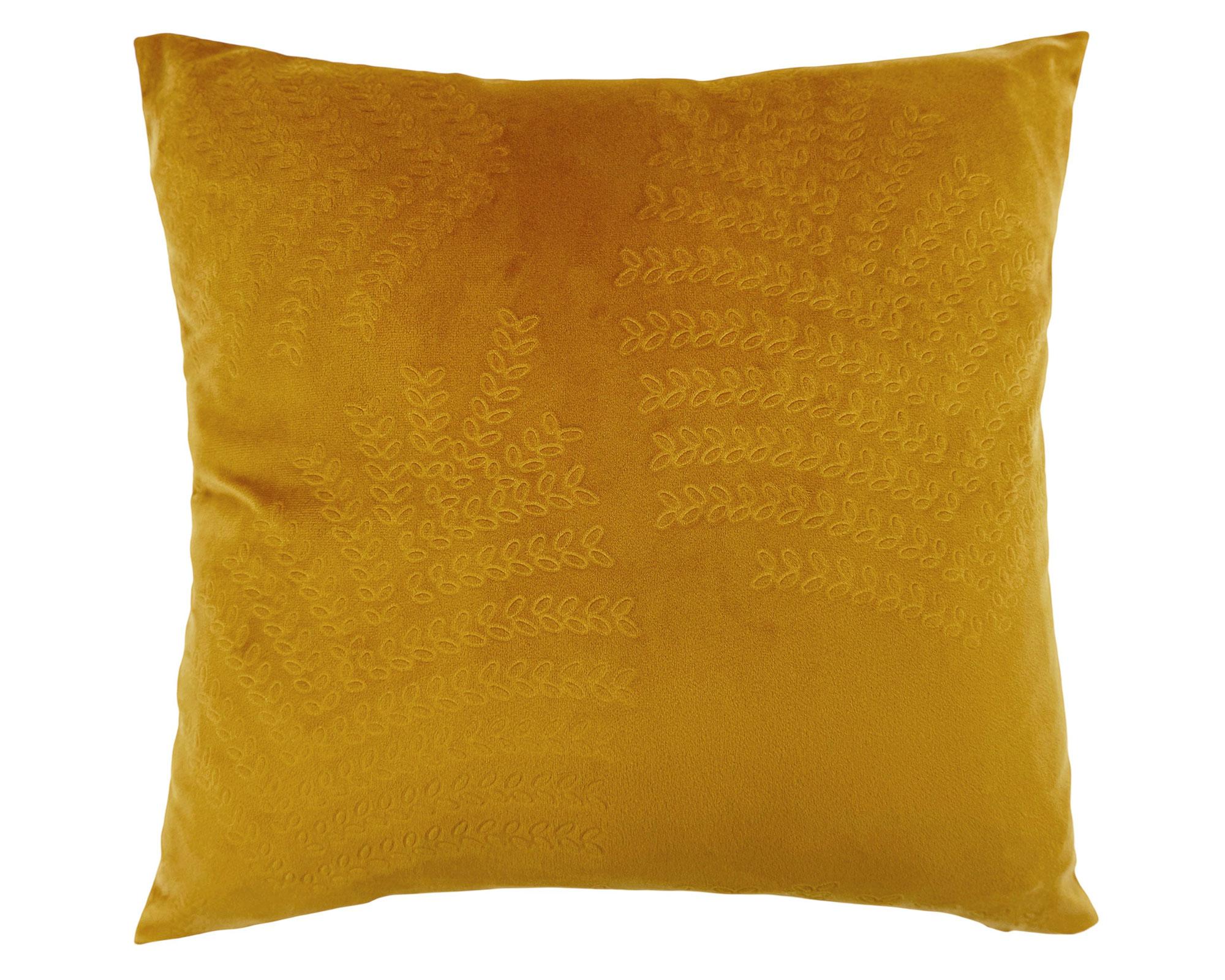 Cojín velvet hojas mostaza 45x45 cm-0