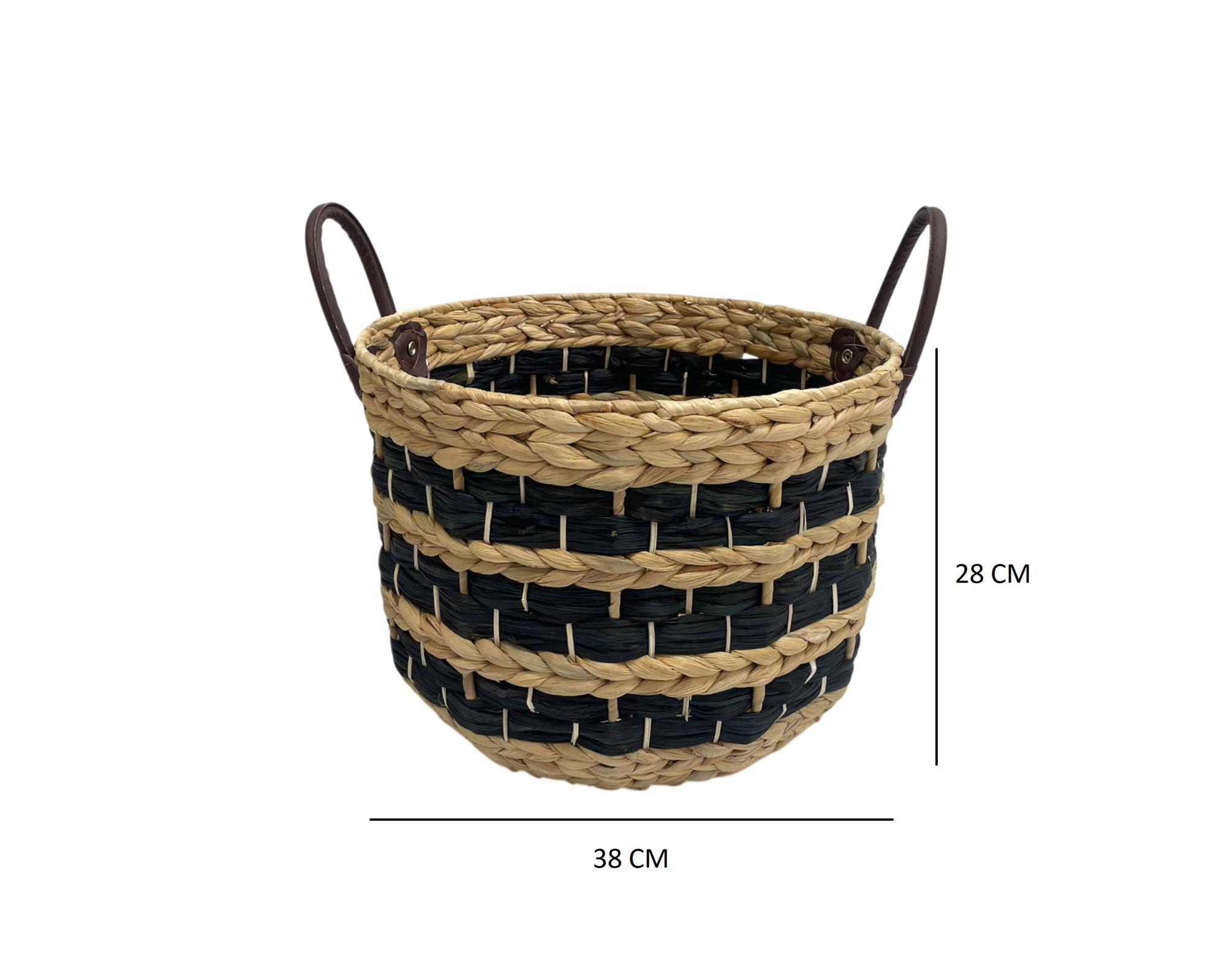 Canasto Fibra natural Líneas negras 38 cm-2