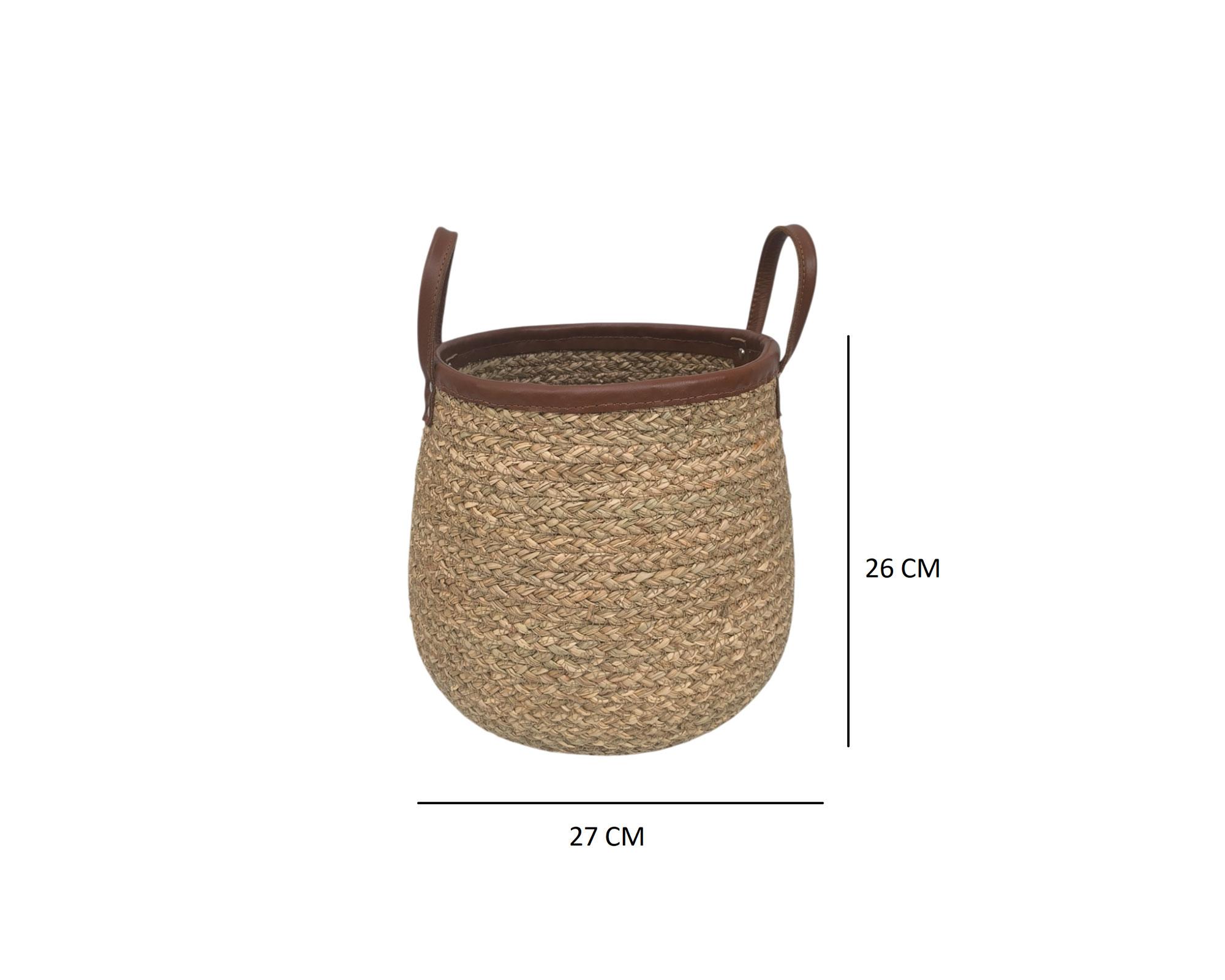Canasto Fibra natural Borde cuero 27 cm-2